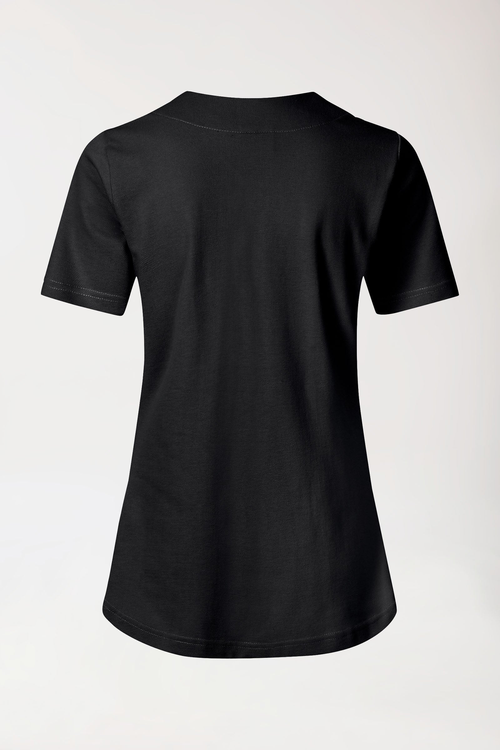 Piqué long-shirt dames - diagonale halslijn zwart