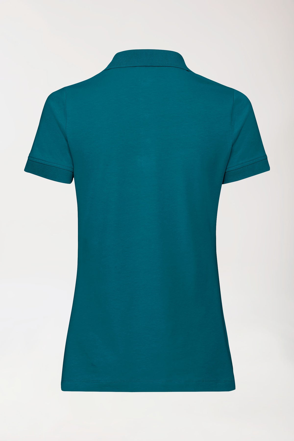 Stretch shirt dames - polokraag-knoopsluiting-petrol, Achterzijde view