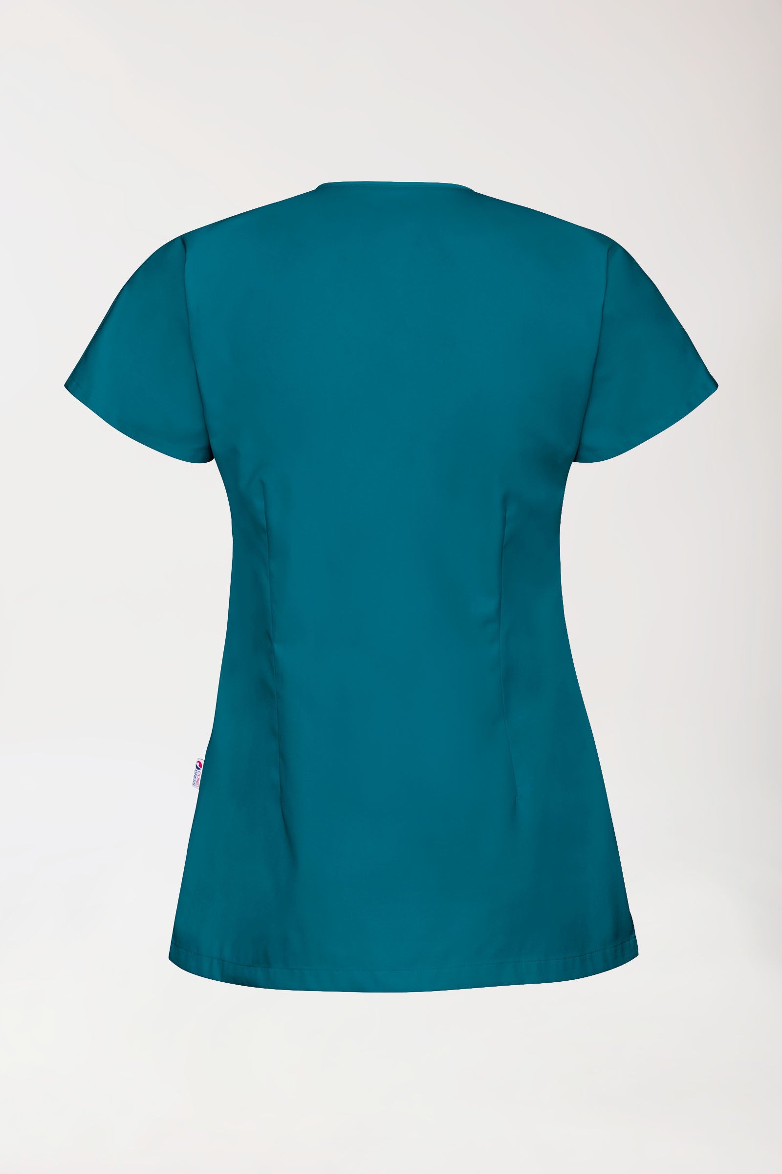Beauty tuniek dames - asymmetrische knoopsluiting petrol/grijs