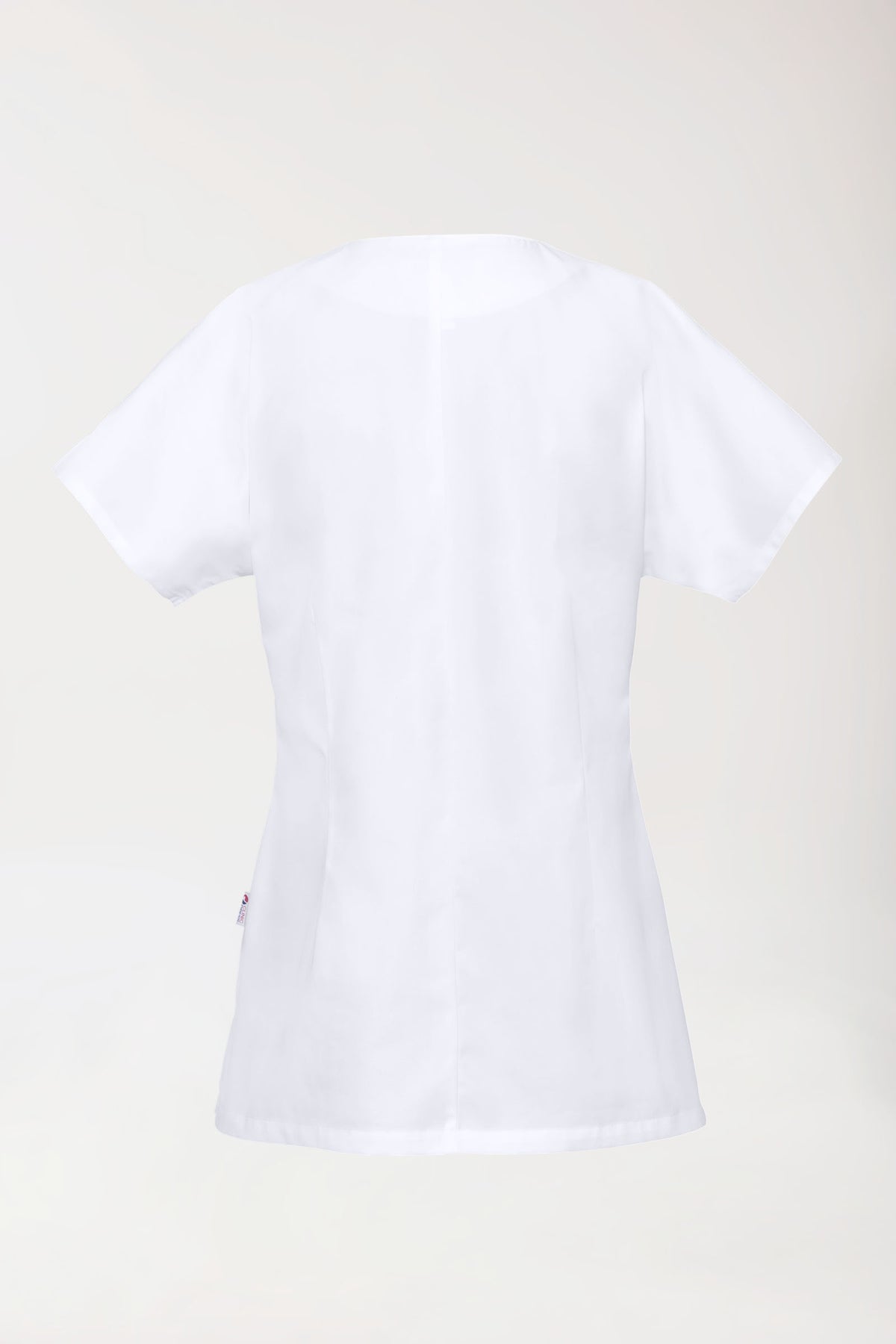 Beauty tuniek dames - asymmetrische knoopsluiting wit, Achterzijde view