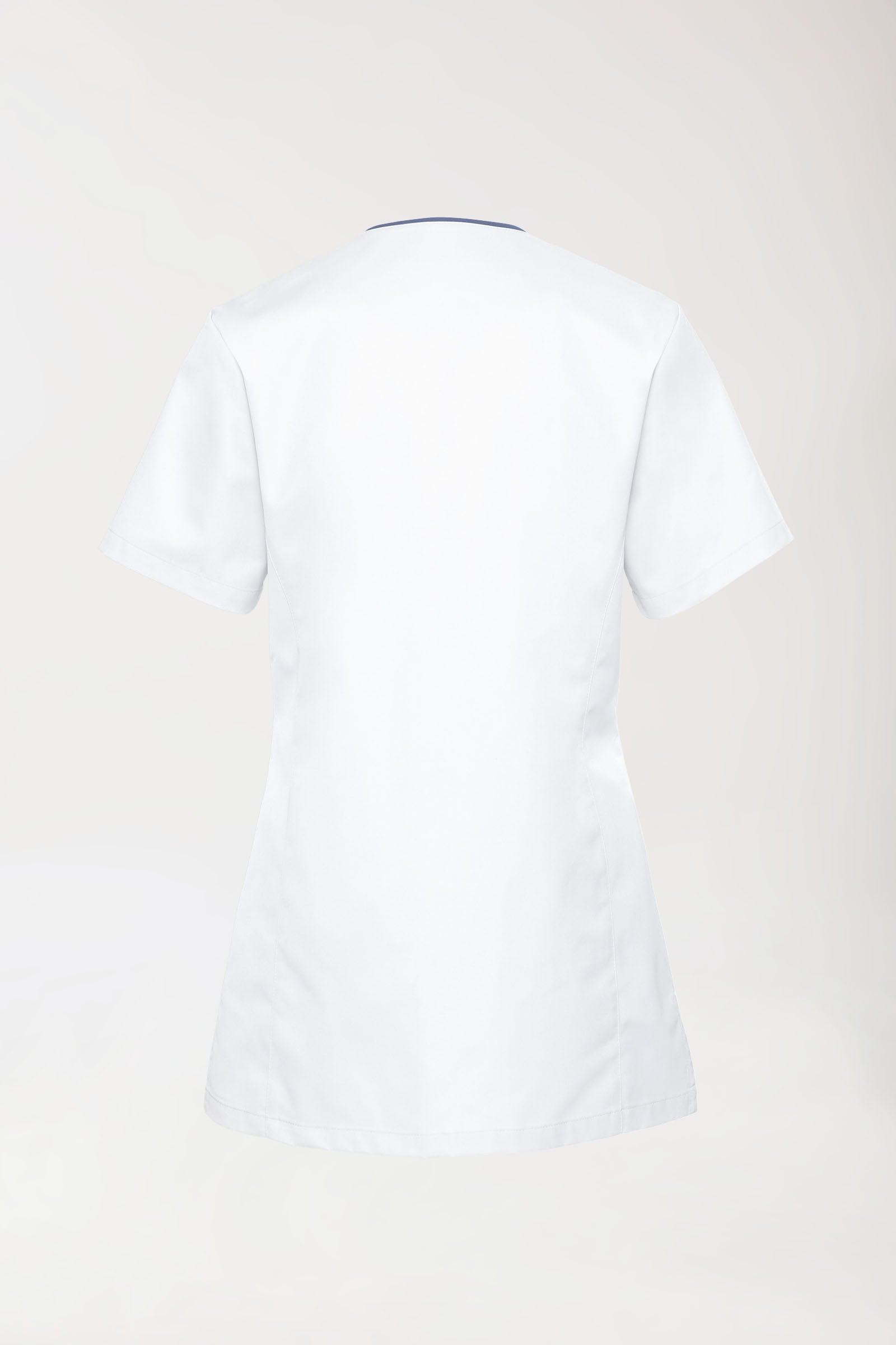 Beauty tuniek dames - met knoopsluiting wit/jeansblauw, Achterzijde view