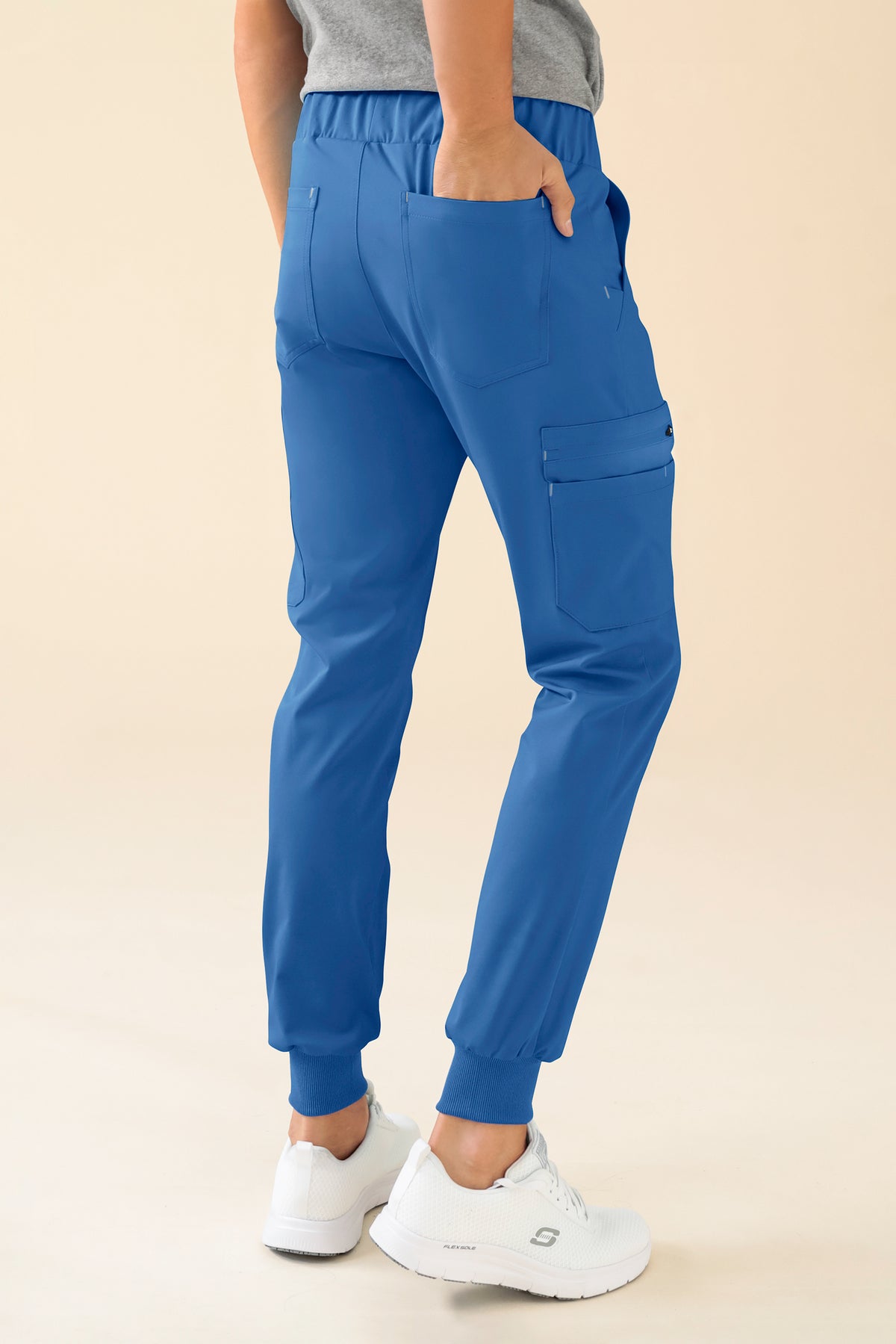 KAERE broek heren - zoom met elastische boord en beenzak blauw, Achterzijde view