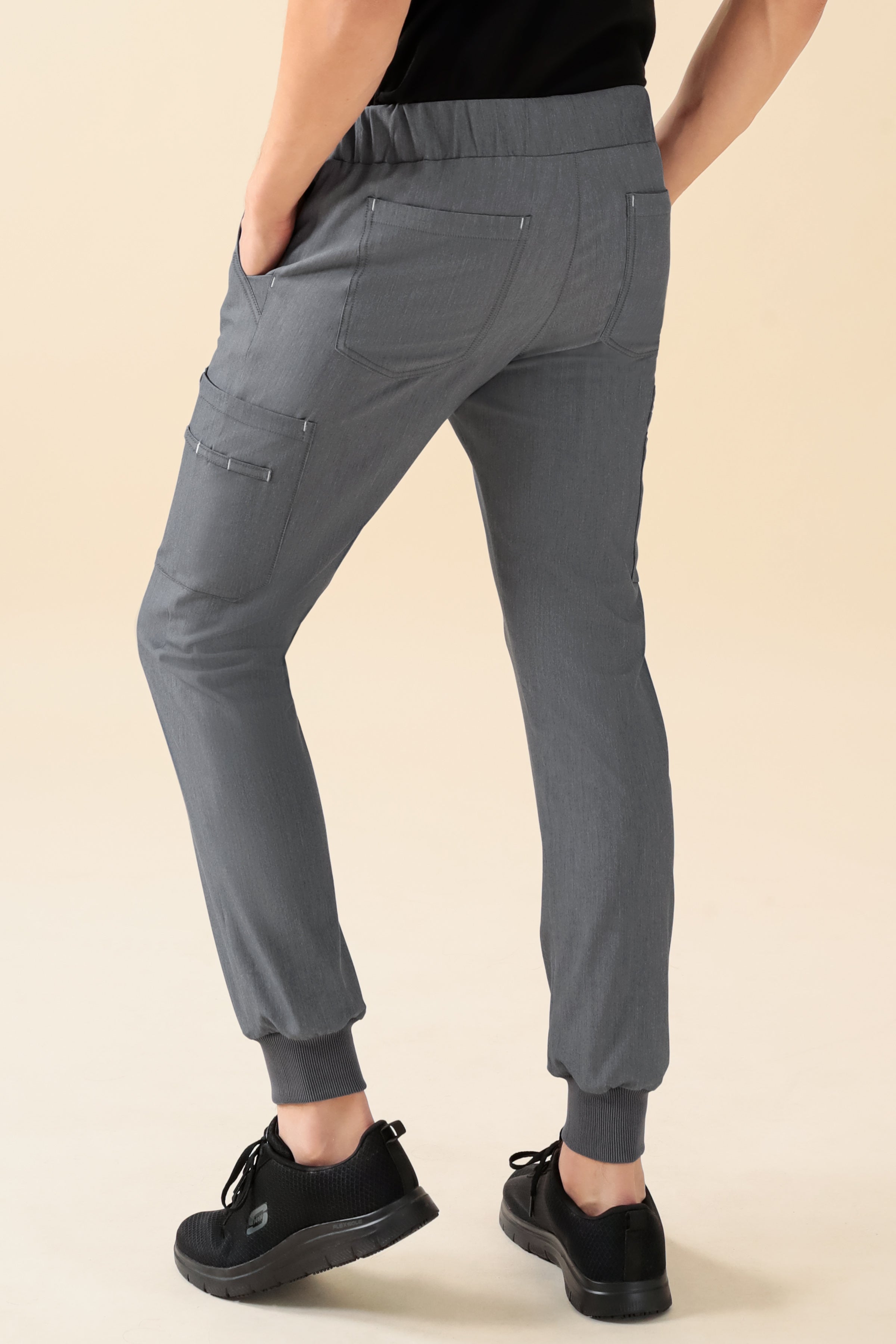 KAERE broek heren - zoom met elastische boord en beenzak grijs melange