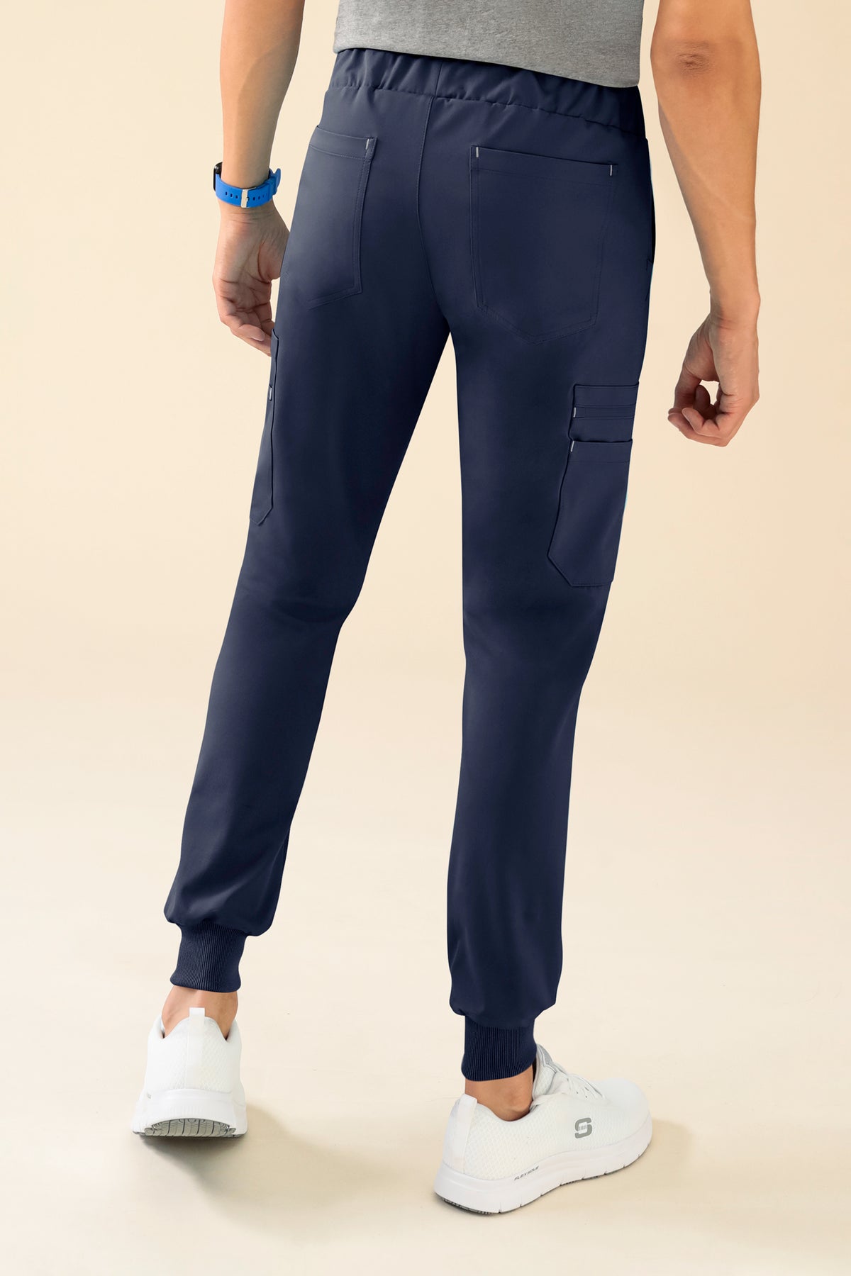 KAERE broek heren - zoom met elastische boord en beenzak navy, Achterzijde view
