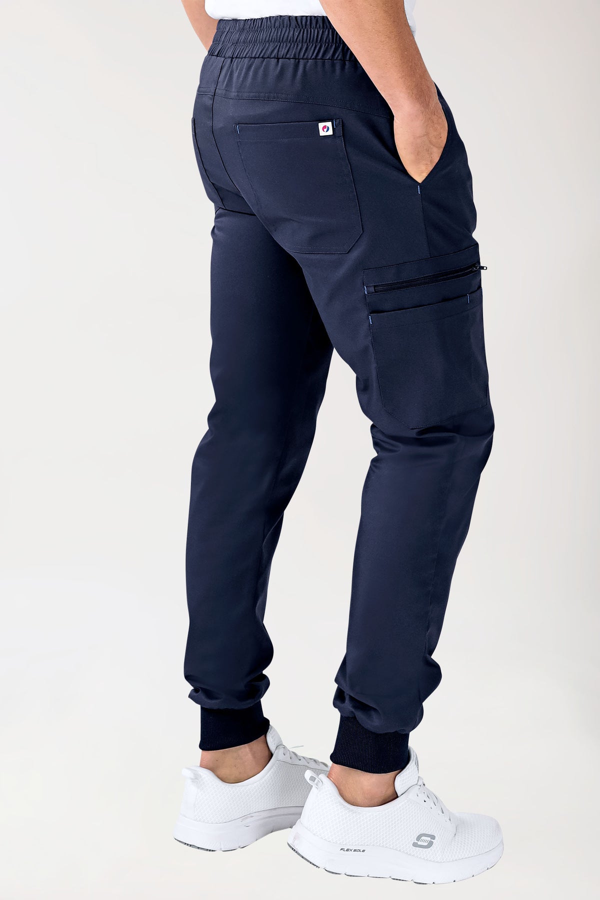 CLINIC STRETCH broek heren - zoom met elastische boord navy/hemelsblauw, Achterzijde view