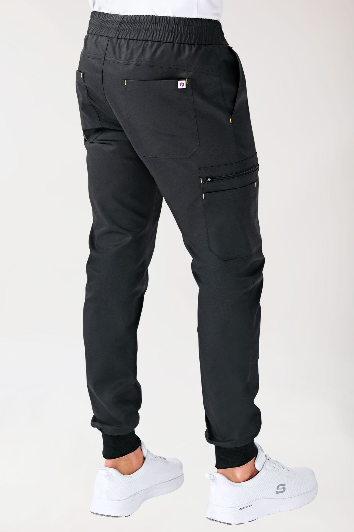 CLINIC STRETCH broek heren - zoom met elastische boord zwart/geel, Achterzijde view