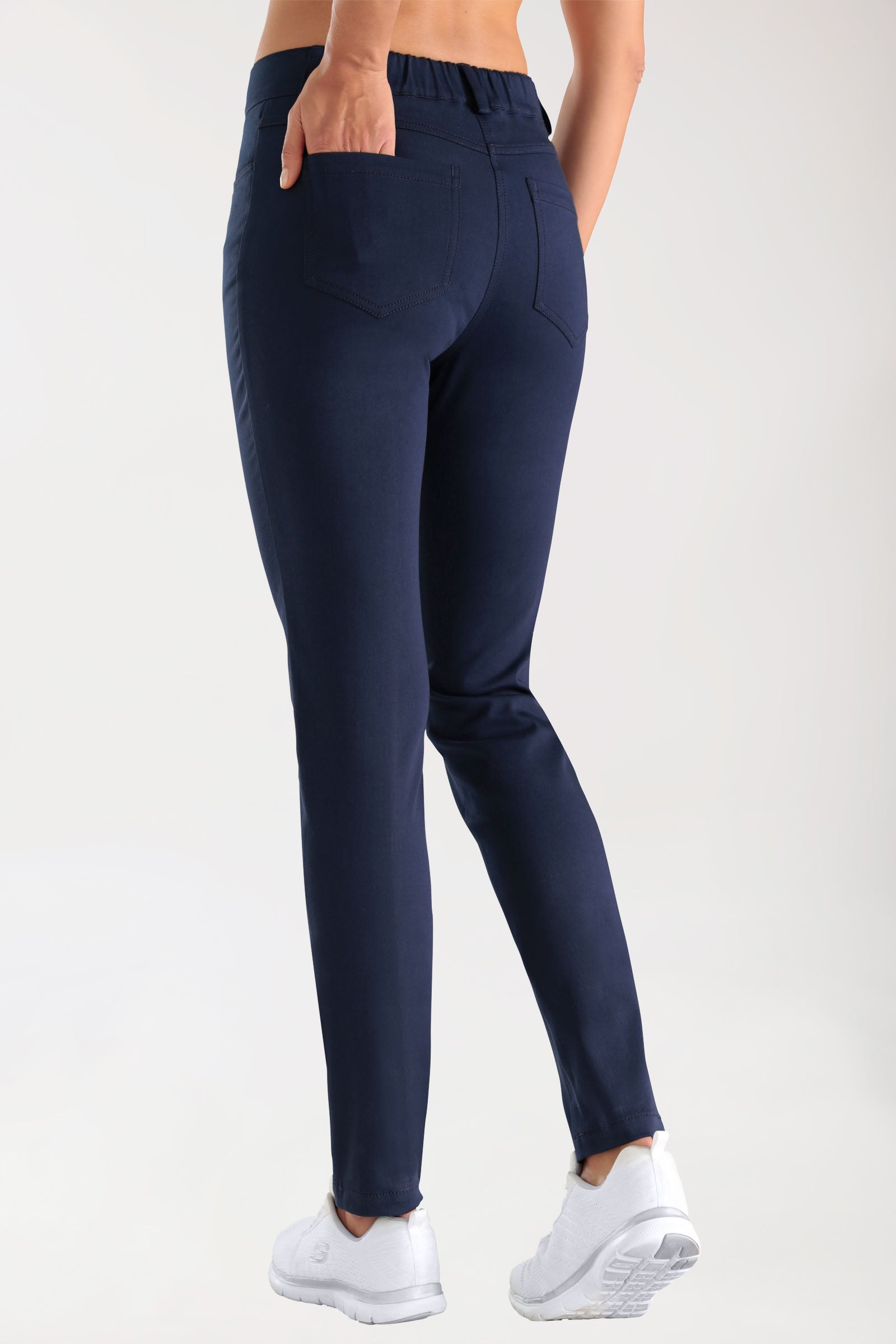 5-pocket broek dames stretch - smalle pijp navy