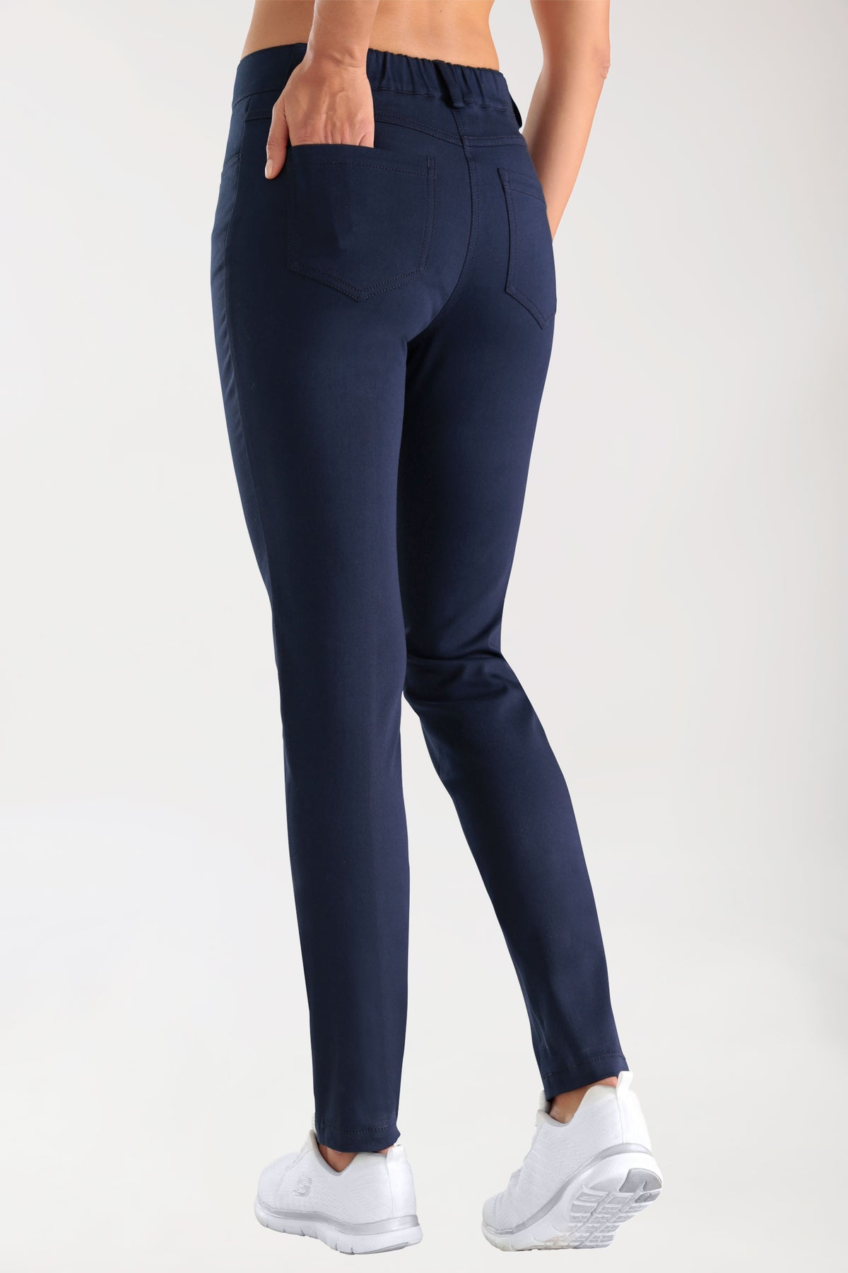 5-pocket broek dames stretch - smalle pijp navy, Achterzijde view