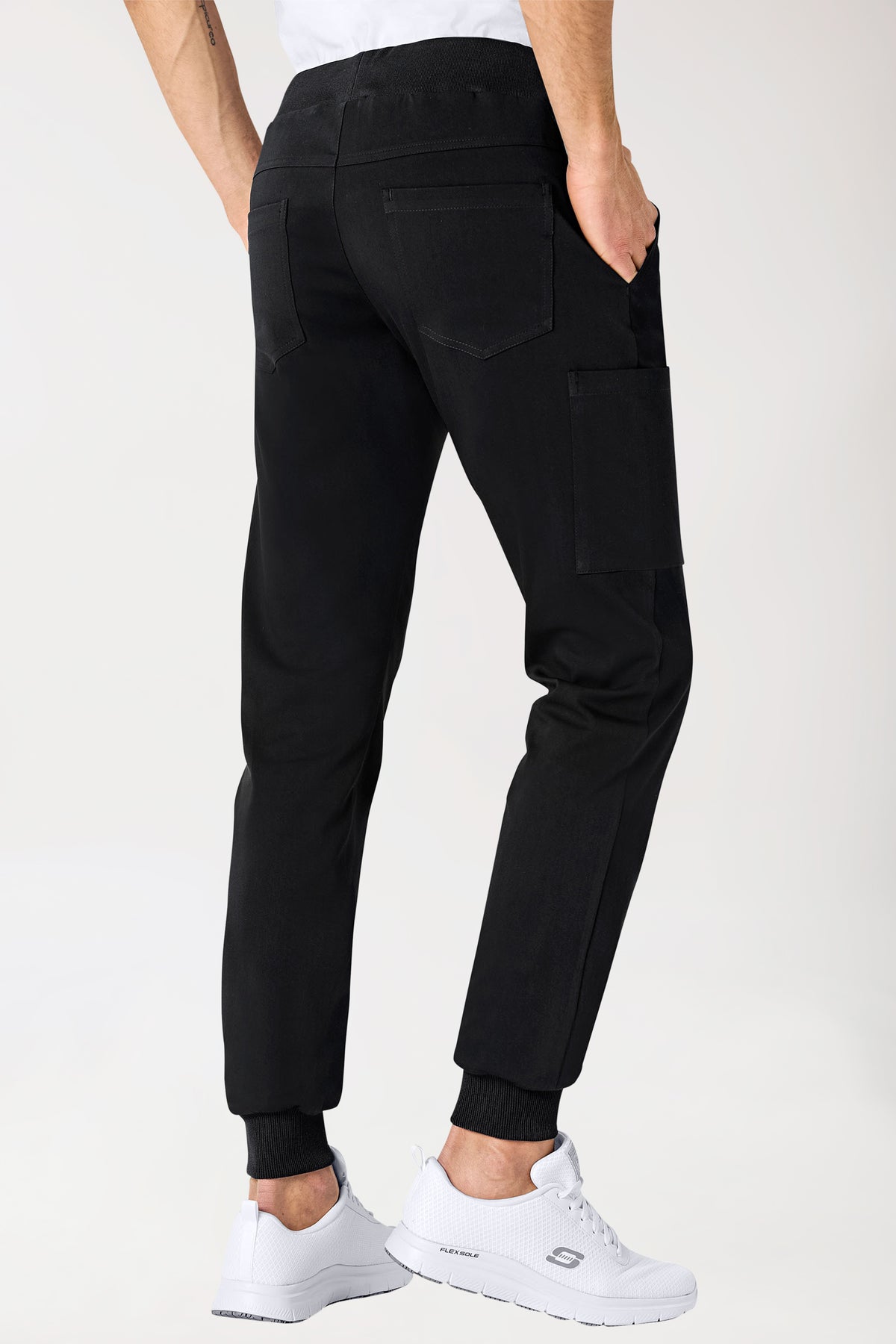 Stretch broek heren - jogpants zwart, Achterzijde view