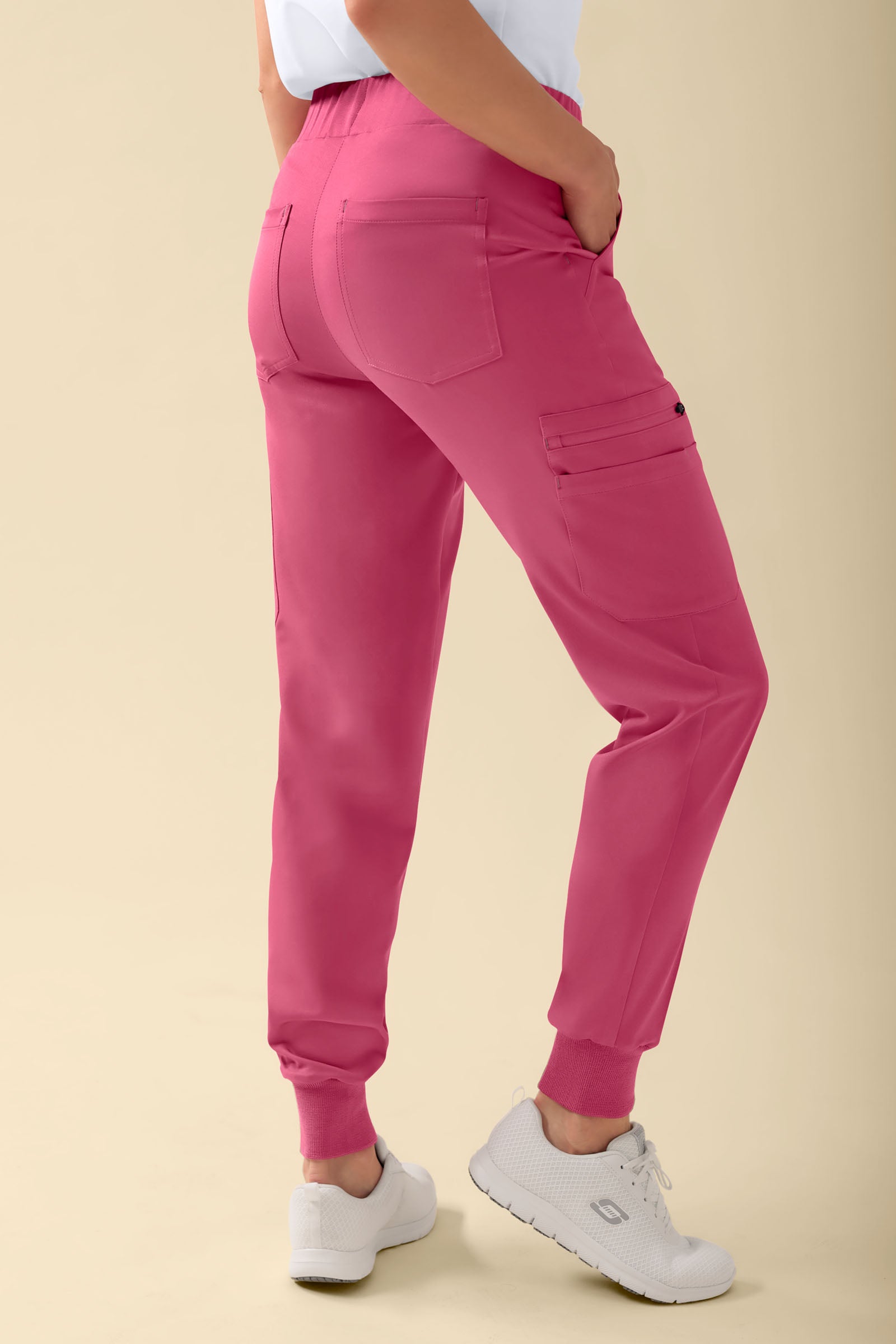 KAERE broek dames - zoom met elastische boord en beenzak oud rose, Achterzijde view