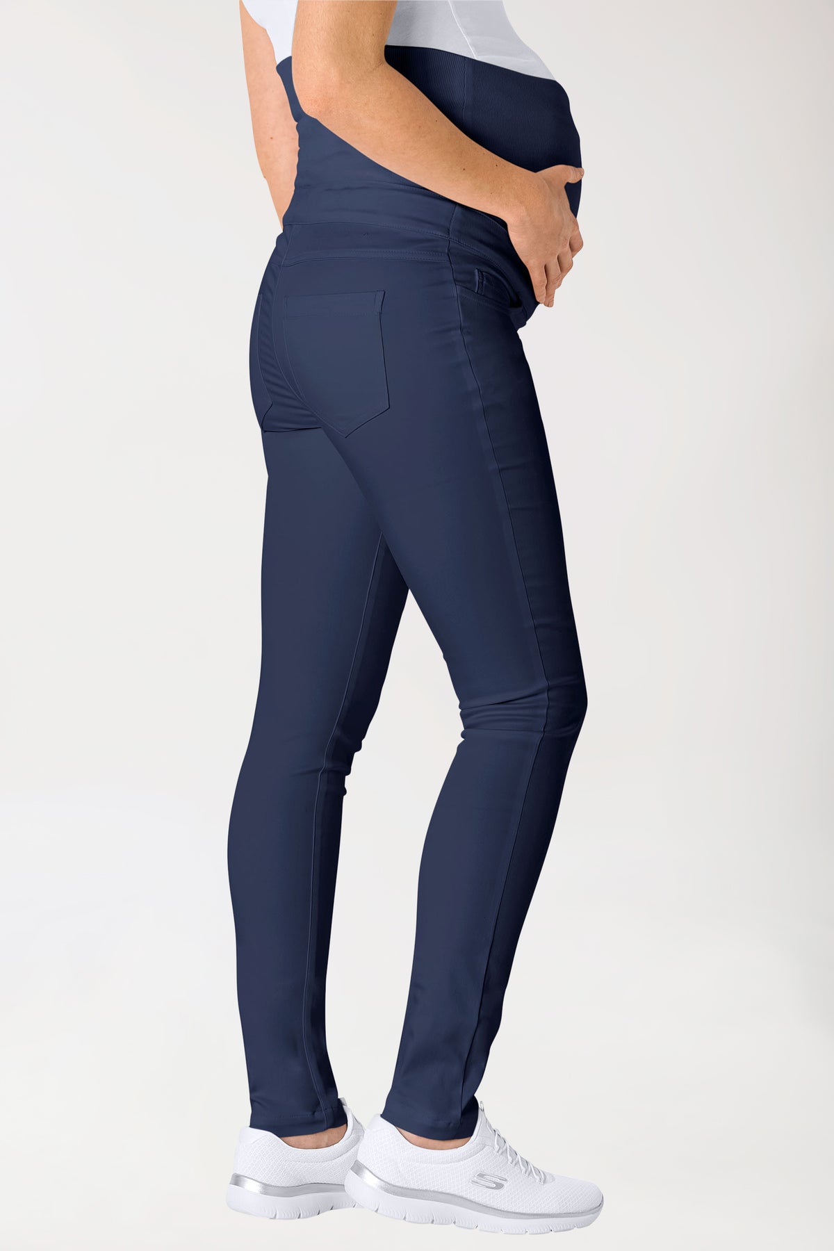 Comfort stretch zwangerschapsbroek - elastische gebreide tailleband navy, Achterzijde view