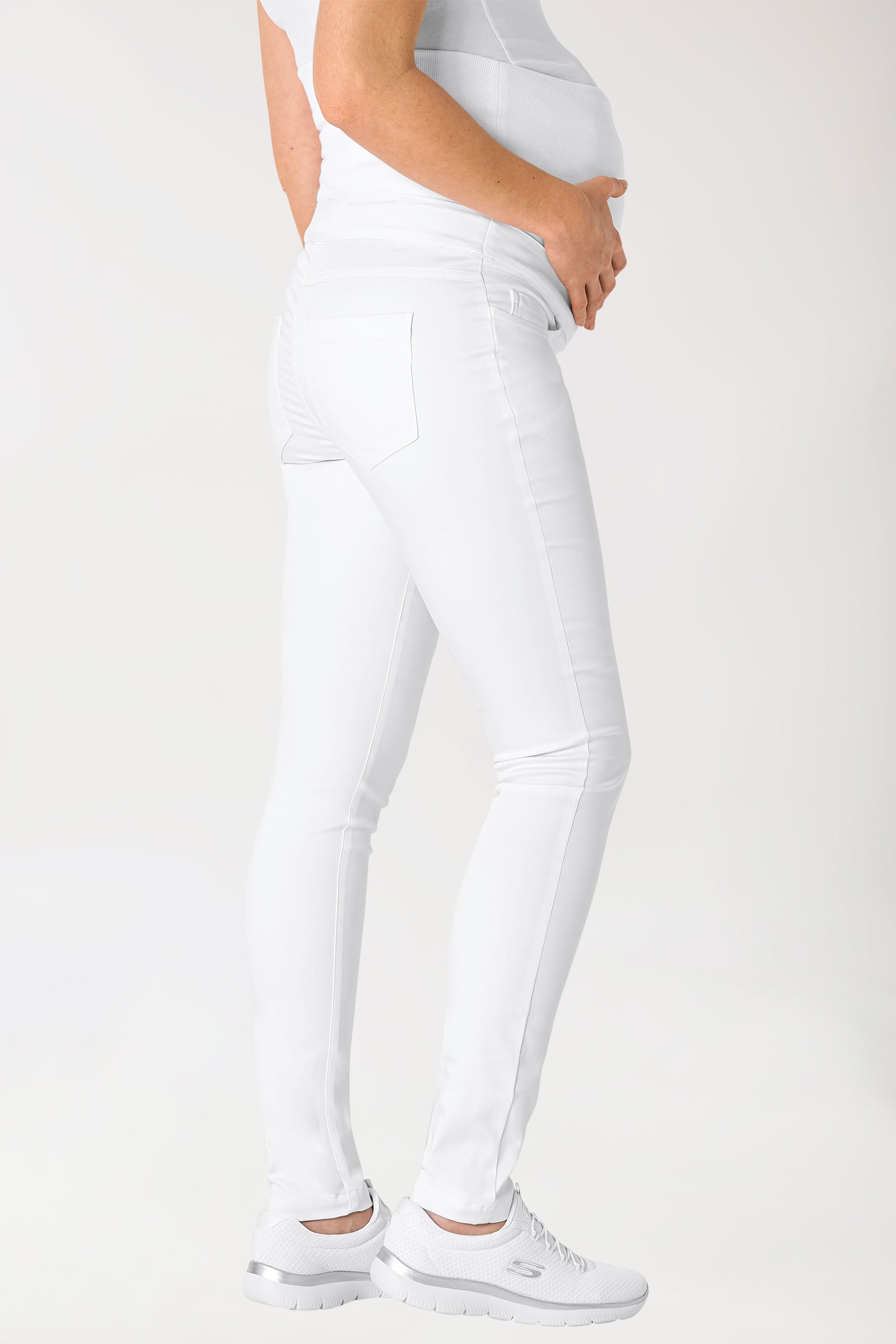 Comfort stretch zwangerschapsbroek - elastische gebreide tailleband wit, Achterzijde view