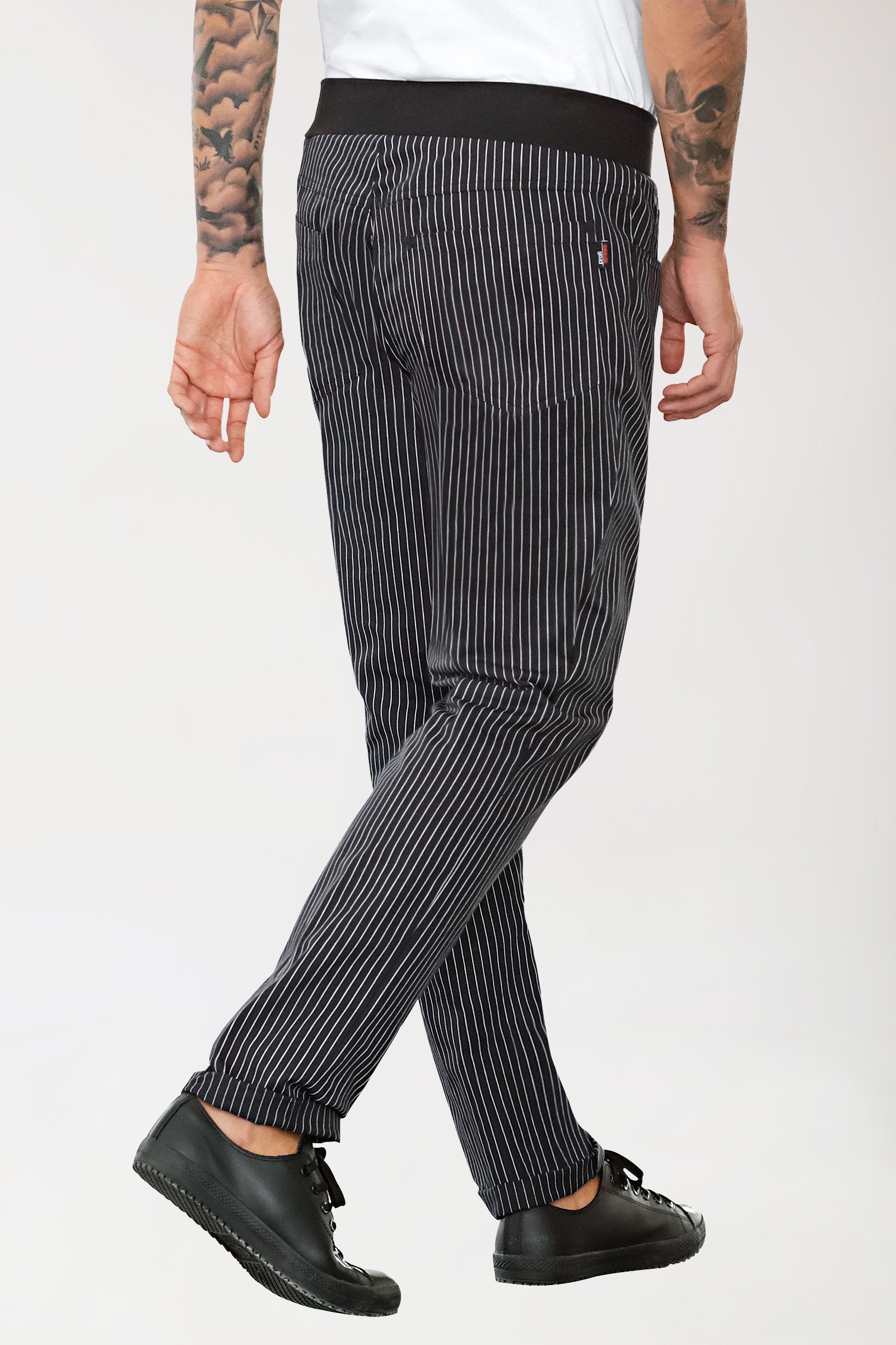 Gastro broek heren - gebreide tailleband zwart/wit