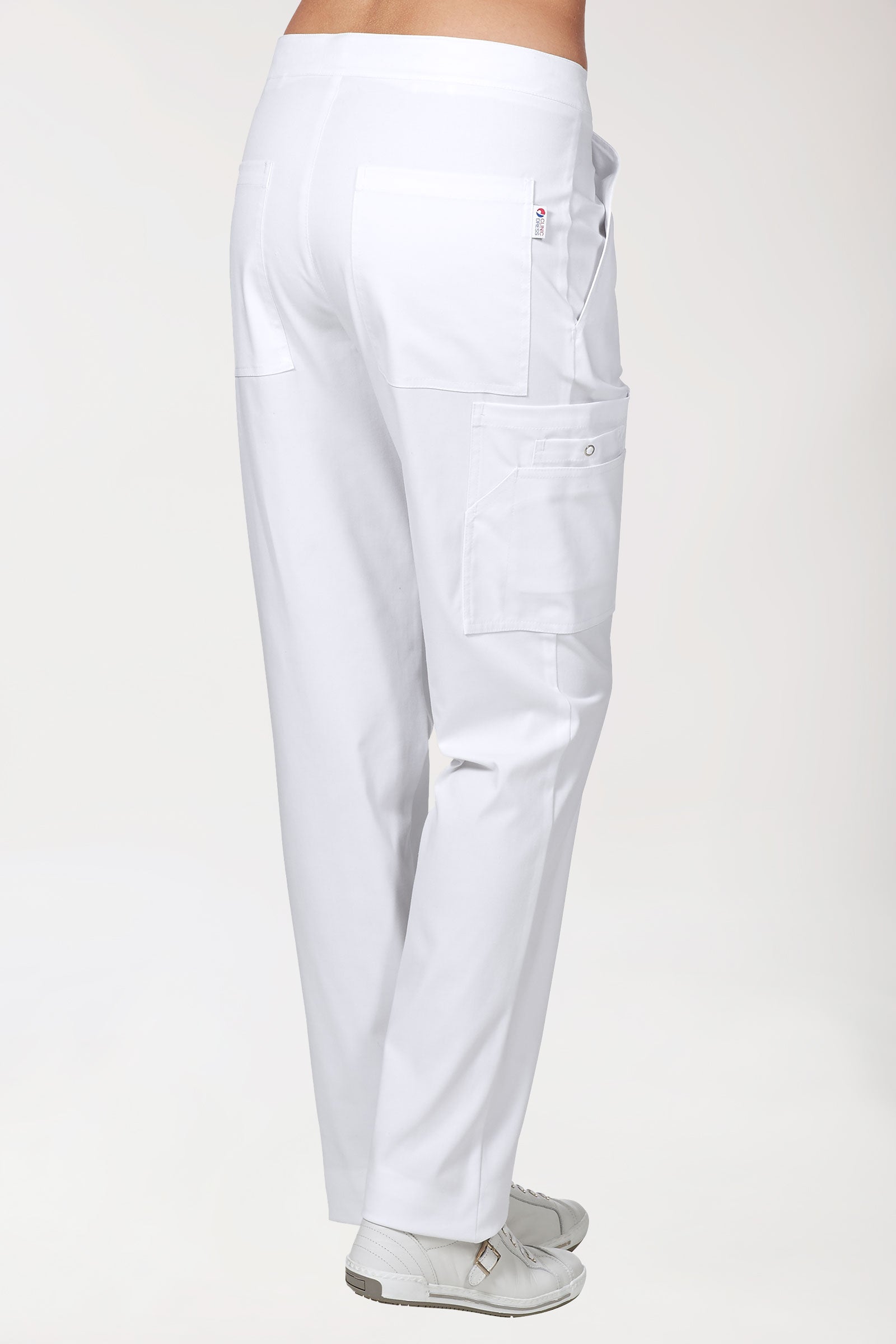 CLINIC STRETCH broek uniseks - met beenzak wit, Achterzijde view