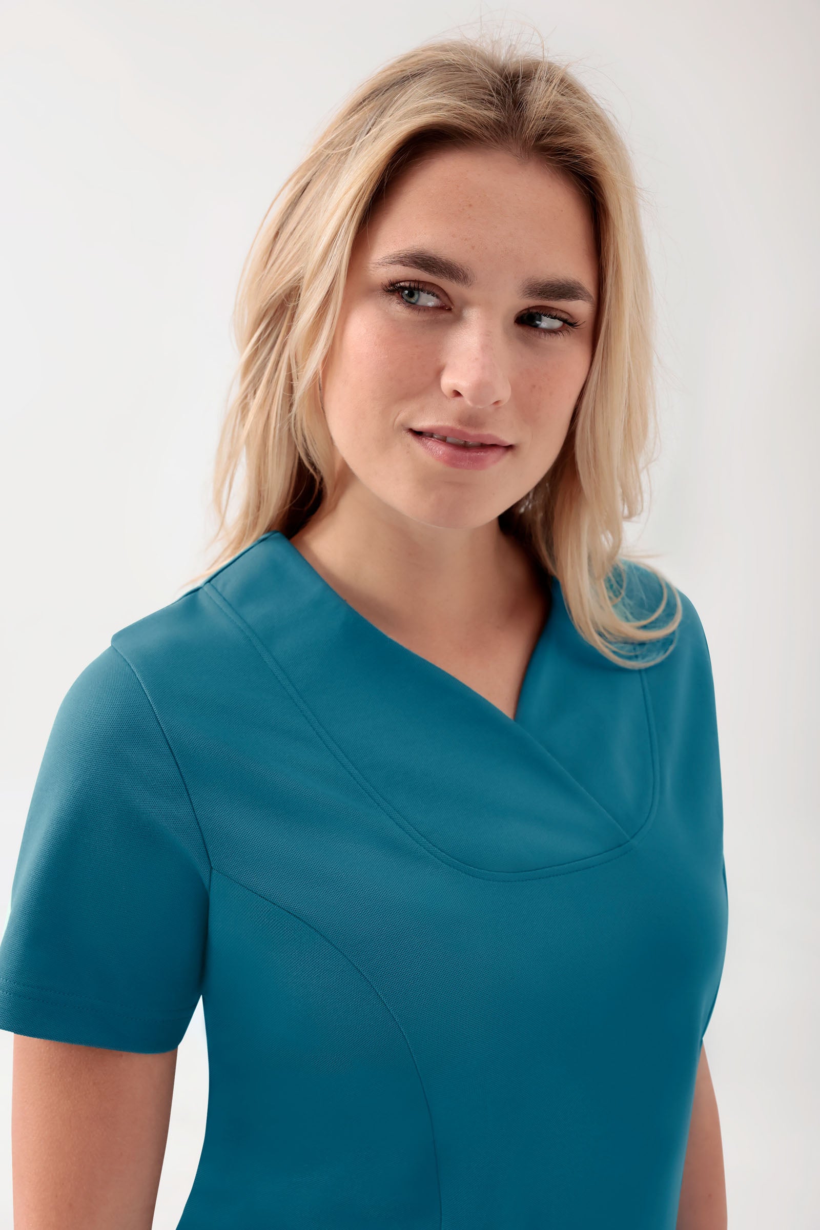 COMFY FLEX stretch oversteektuniek dames - hartvormige hals petrol