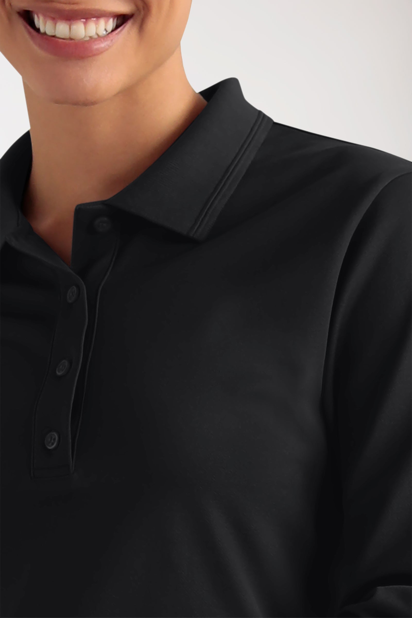 COMFY FLEX stretch longsleeve dames double face piqué - polokraag zwart