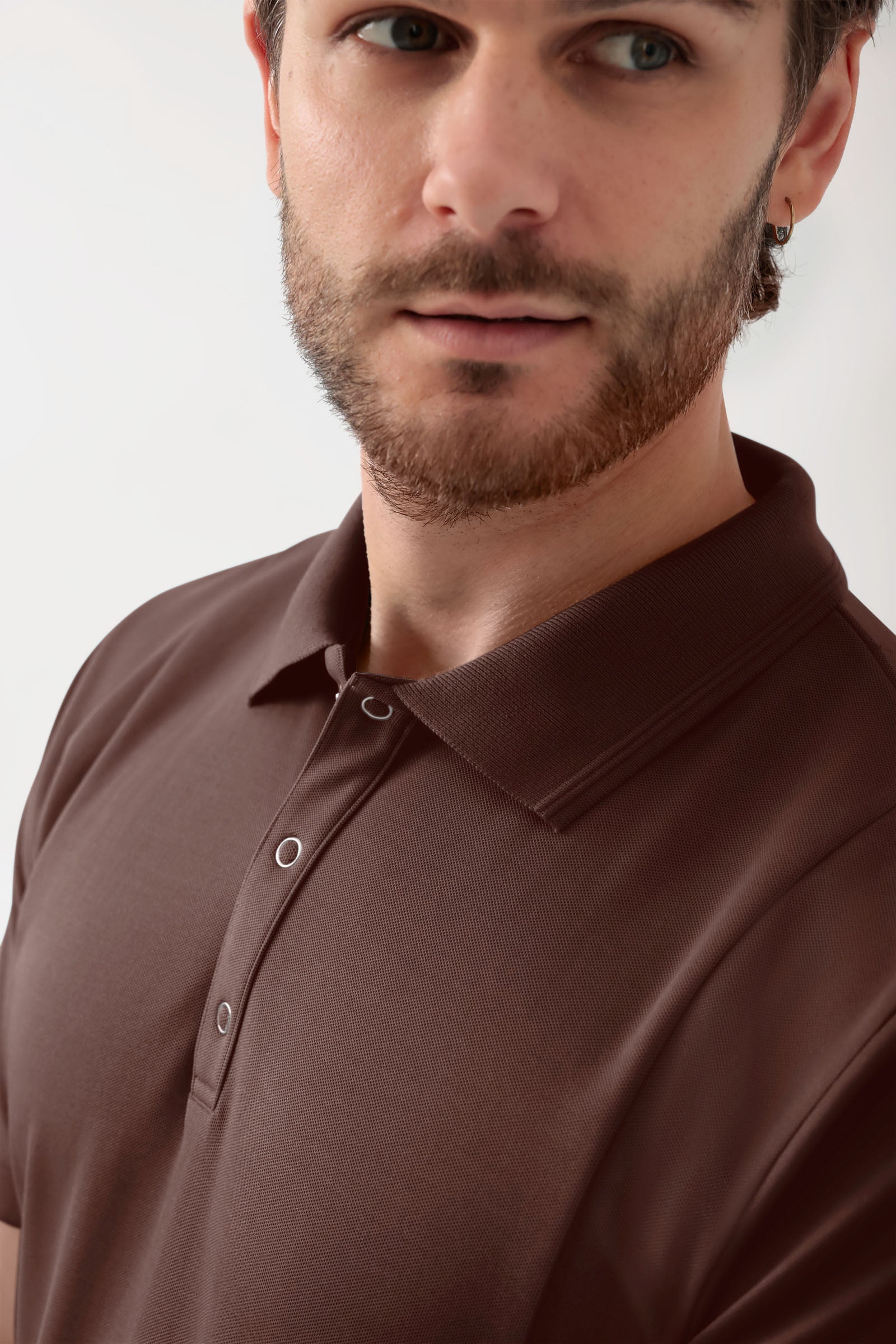 COMFY FLEX Stretch oversteektuniek heren - polokraag coffee