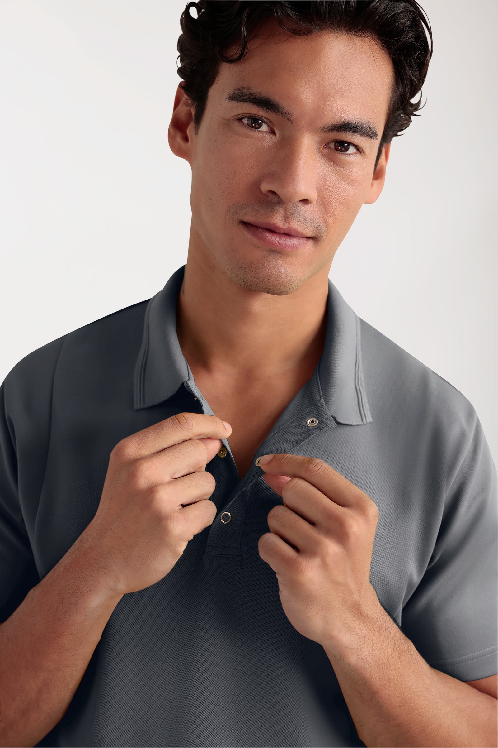 COMFY FLEX Stretch oversteektuniek heren - polokraag steengrijs