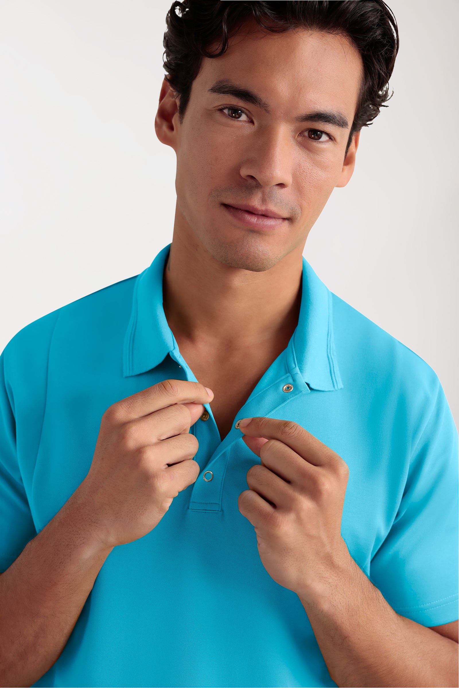 COMFY FLEX Stretch oversteektuniek heren - polokraag turquoise