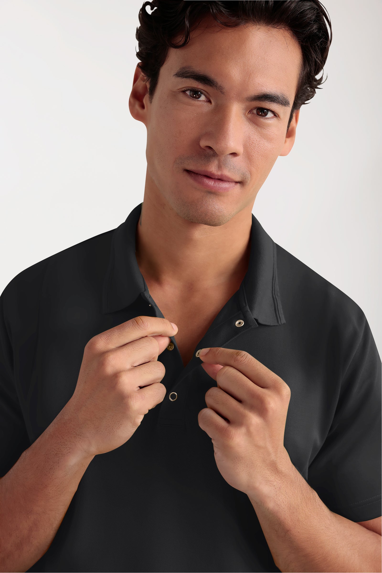 COMFY FLEX Stretch oversteektuniek heren - polokraag zwart