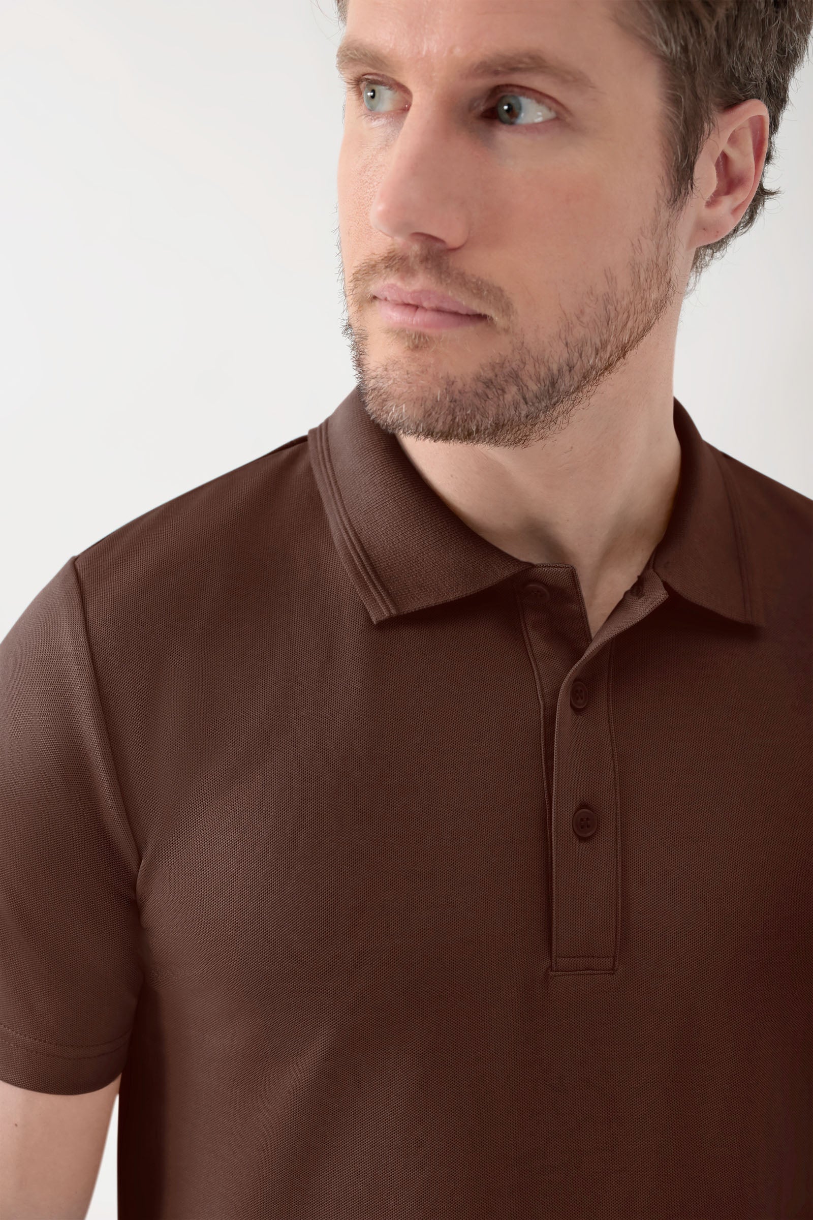 COMFY FLEX stretch shirt heren - polokraag coffee