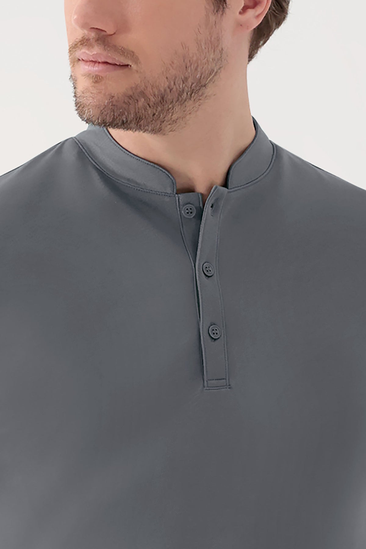 COMFY FLEX stretch shirt heren - opstaande kraag steengrijs