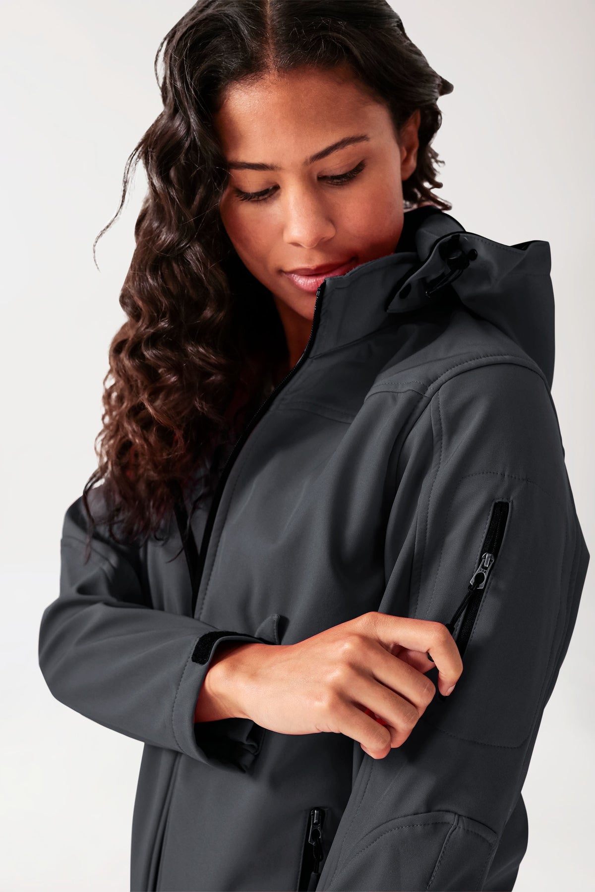 Softshell jassen unisex - met capuchon leigrijs