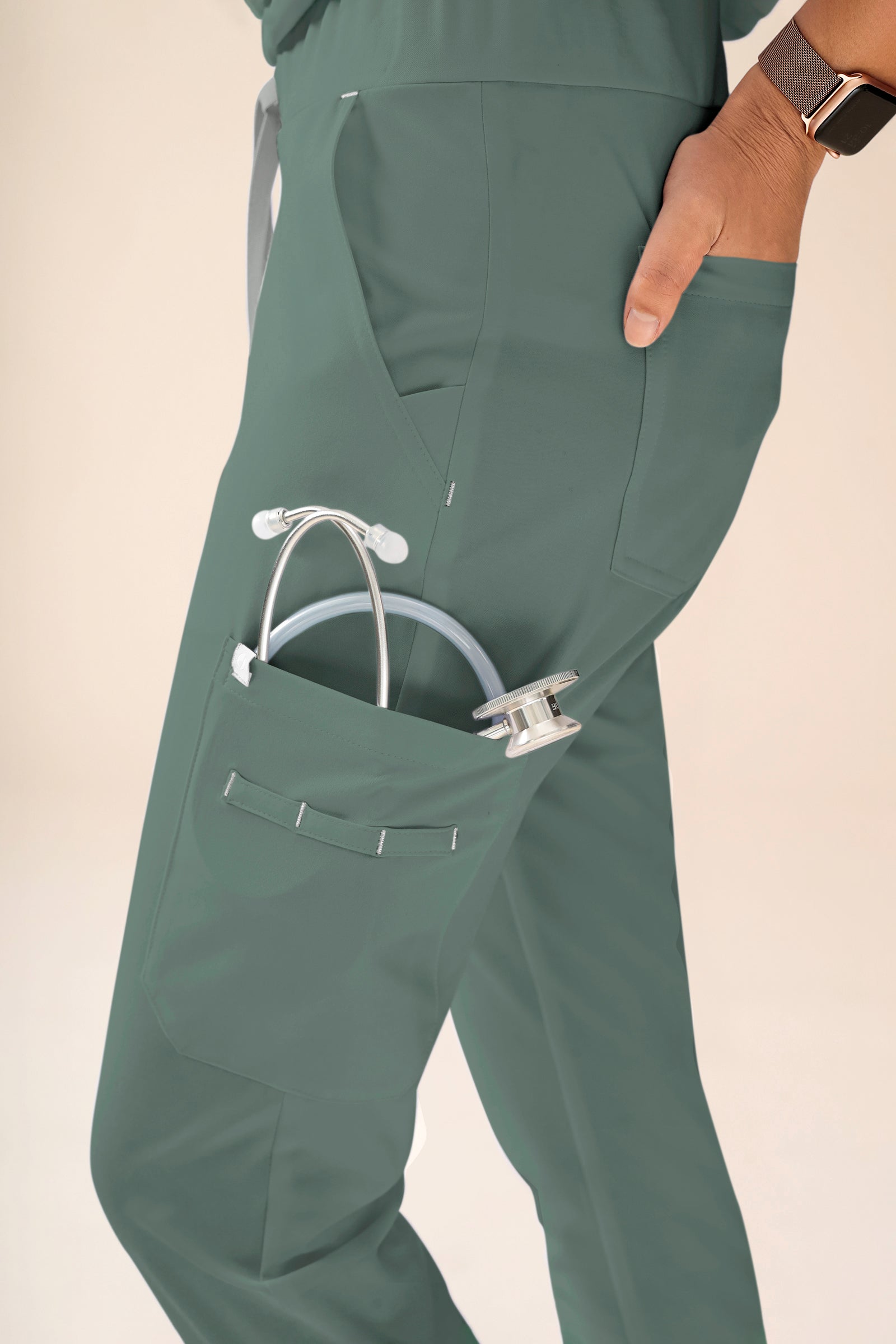 KAERE broek dames - zoom met elastische boord korte maat met beenzak donkergroen