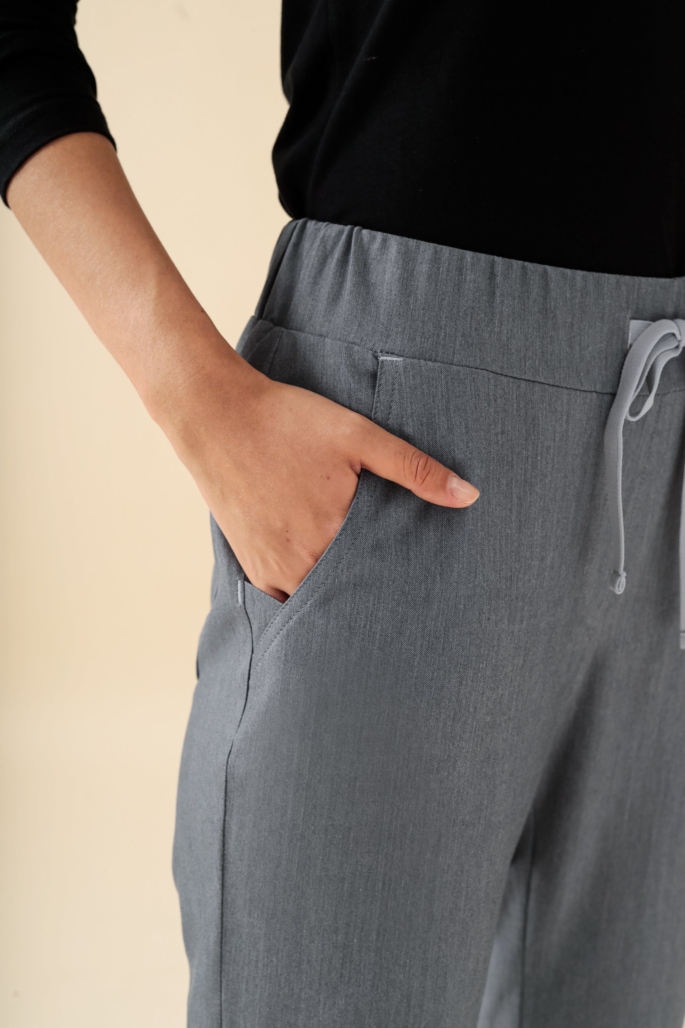 KAERE broek dames - zoom met elastische boord zonder beenzak grijs melange