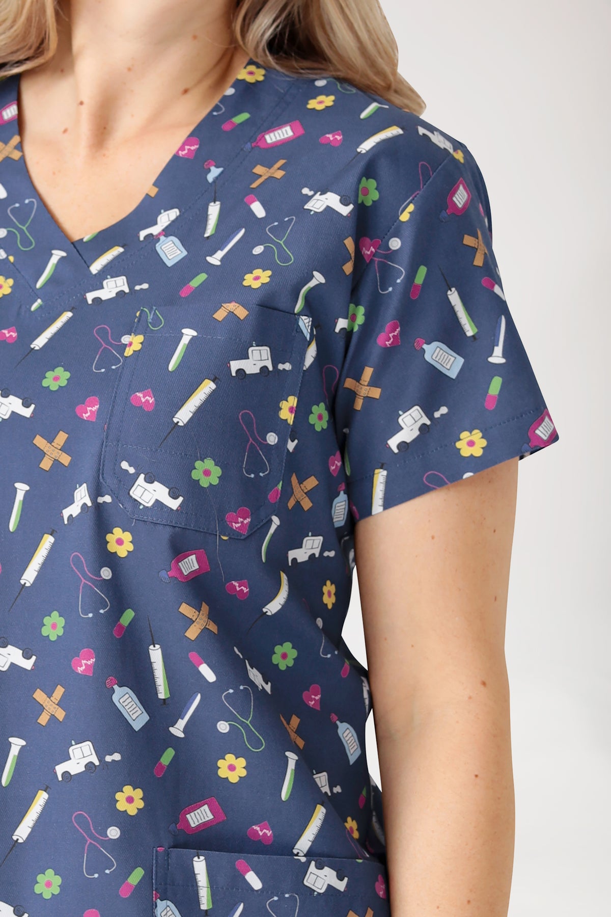 Lichte oversteektuniek - all-over print navy/bont