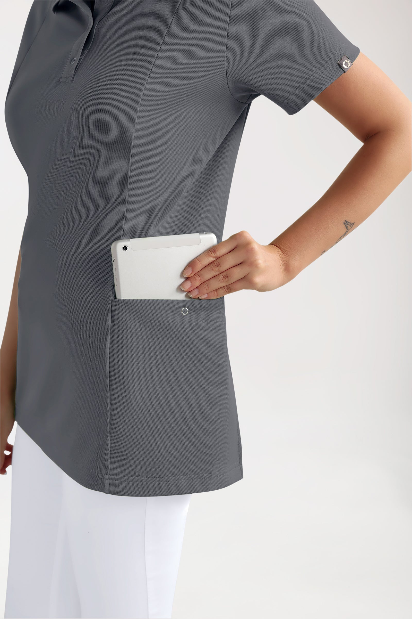 COMFY FLEX Stretch oversteektuniek dames - polokraag steengrijs