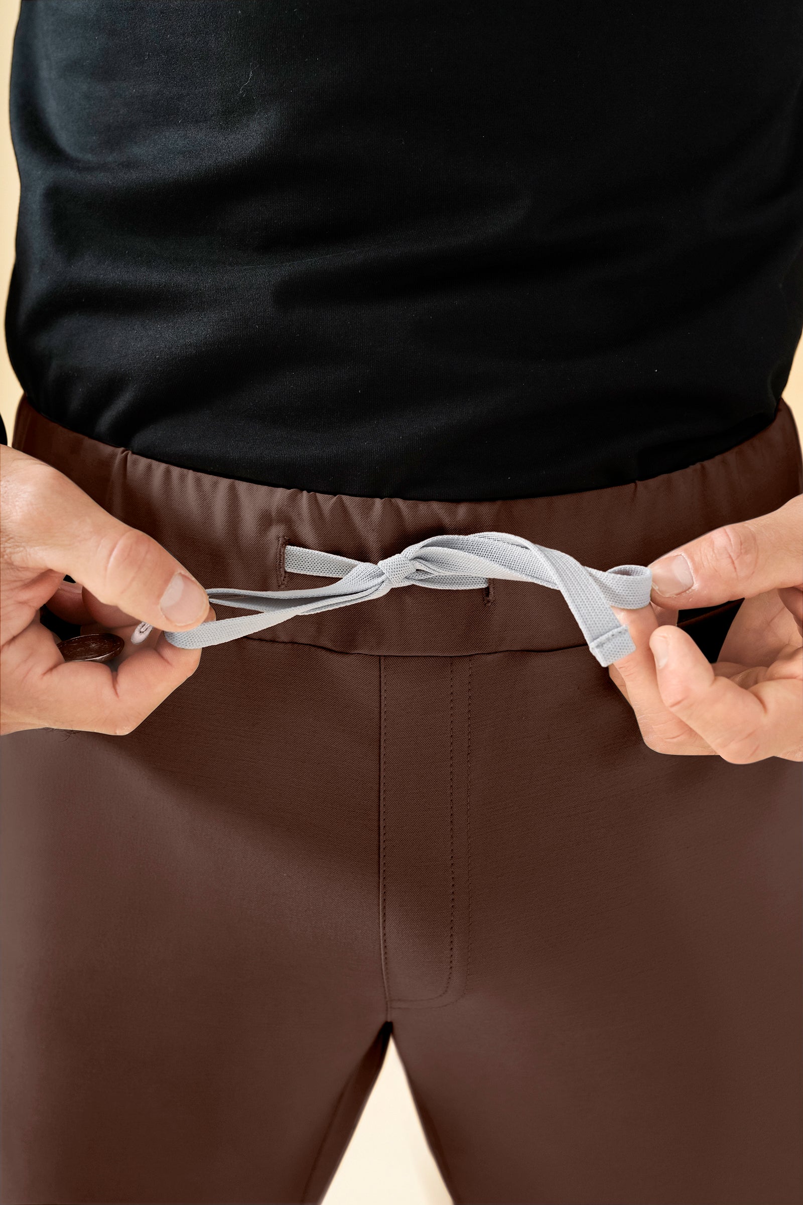 KAERE broek heren - zoom met elastische boord zonder beenzak coffee