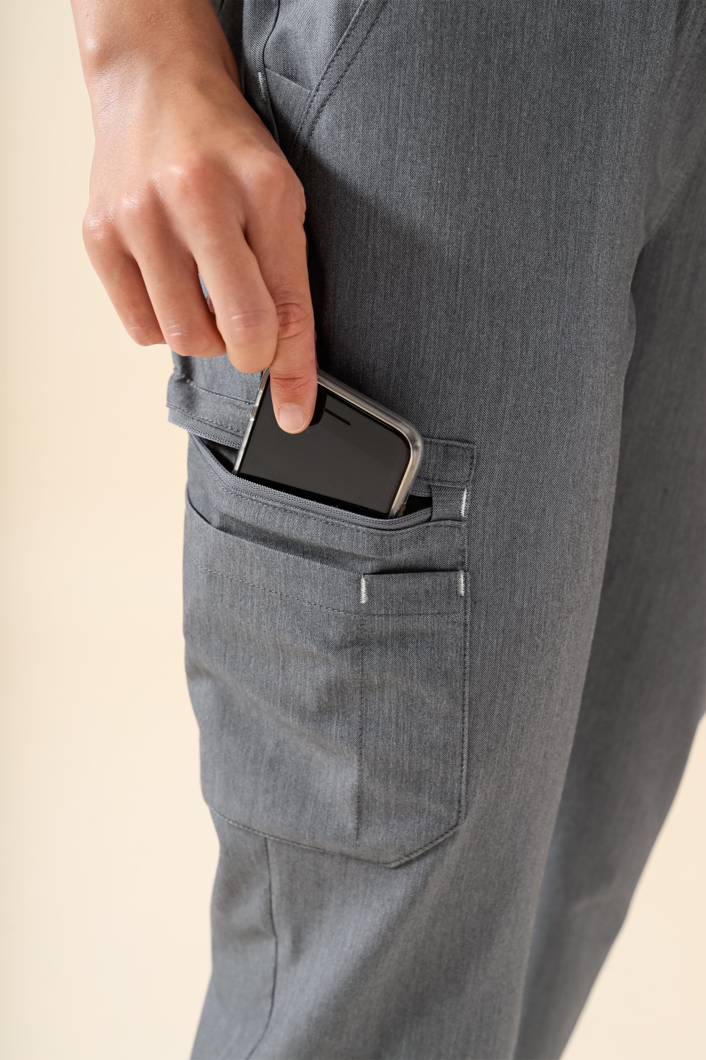 KAERE broek heren - zoom met elastische boord korte maat met beenzak grijs melange
