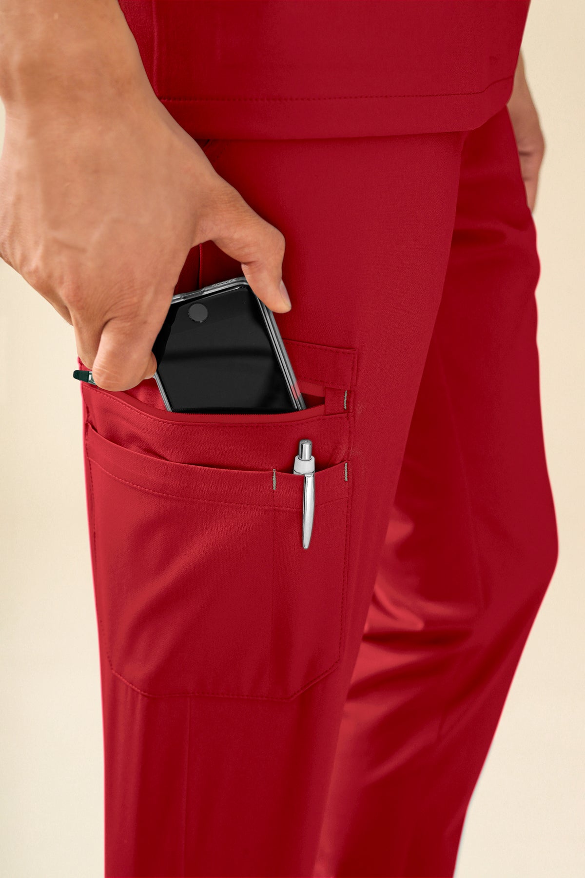 KAERE broek heren - zoom met elastische boord en beenzak rood