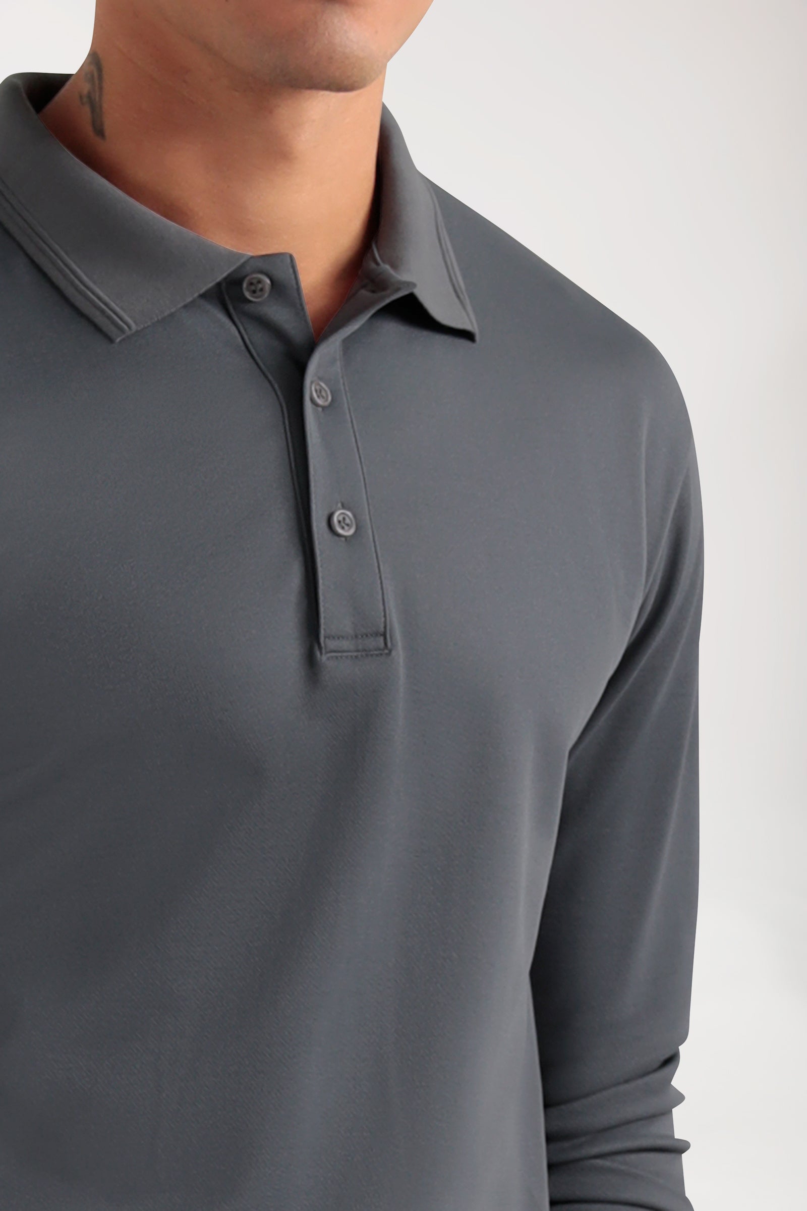 COMFY FLEX stretch longsleeve heren - polokraag steengrijs