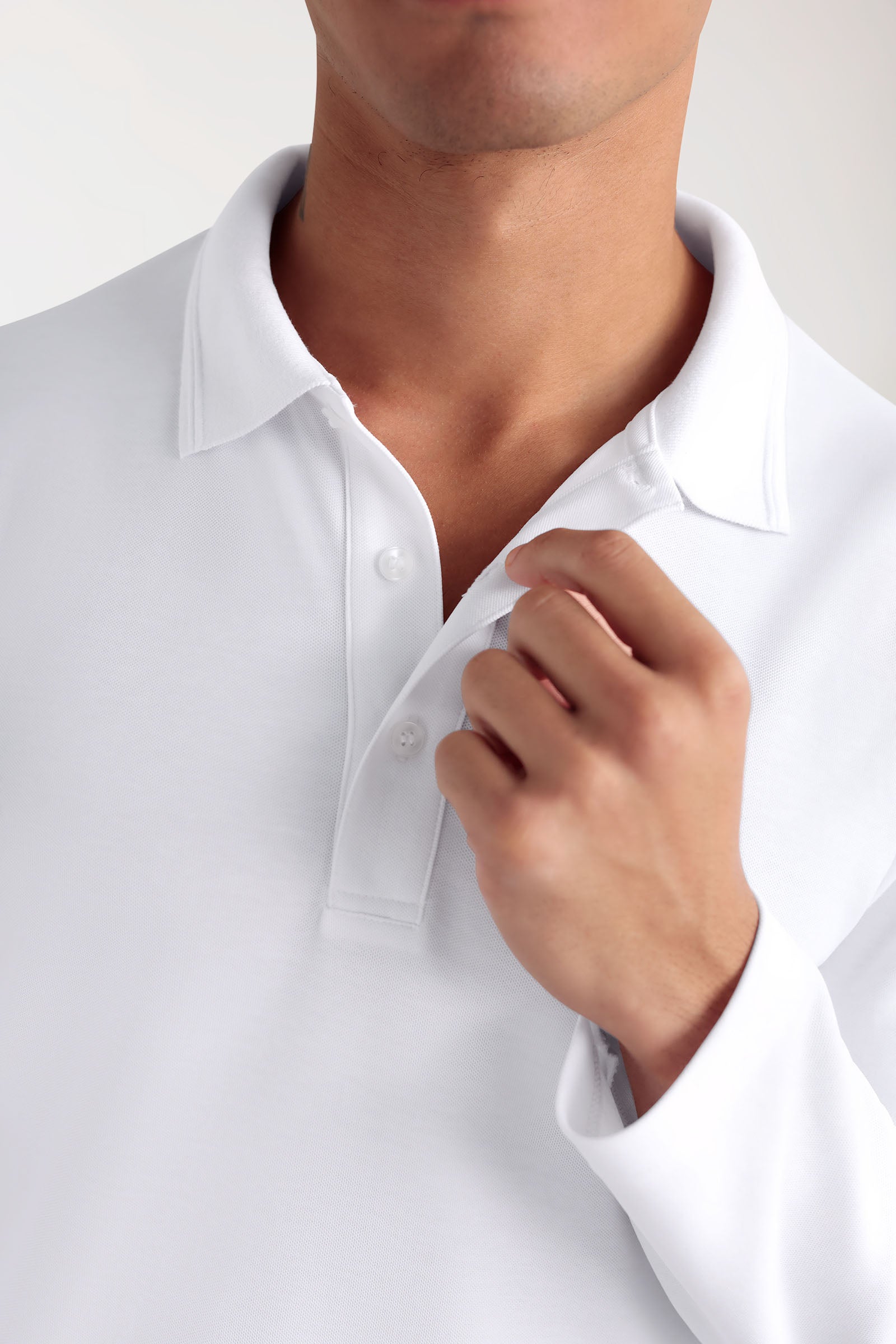 COMFY FLEX stretch longsleeve heren - polokraag wit