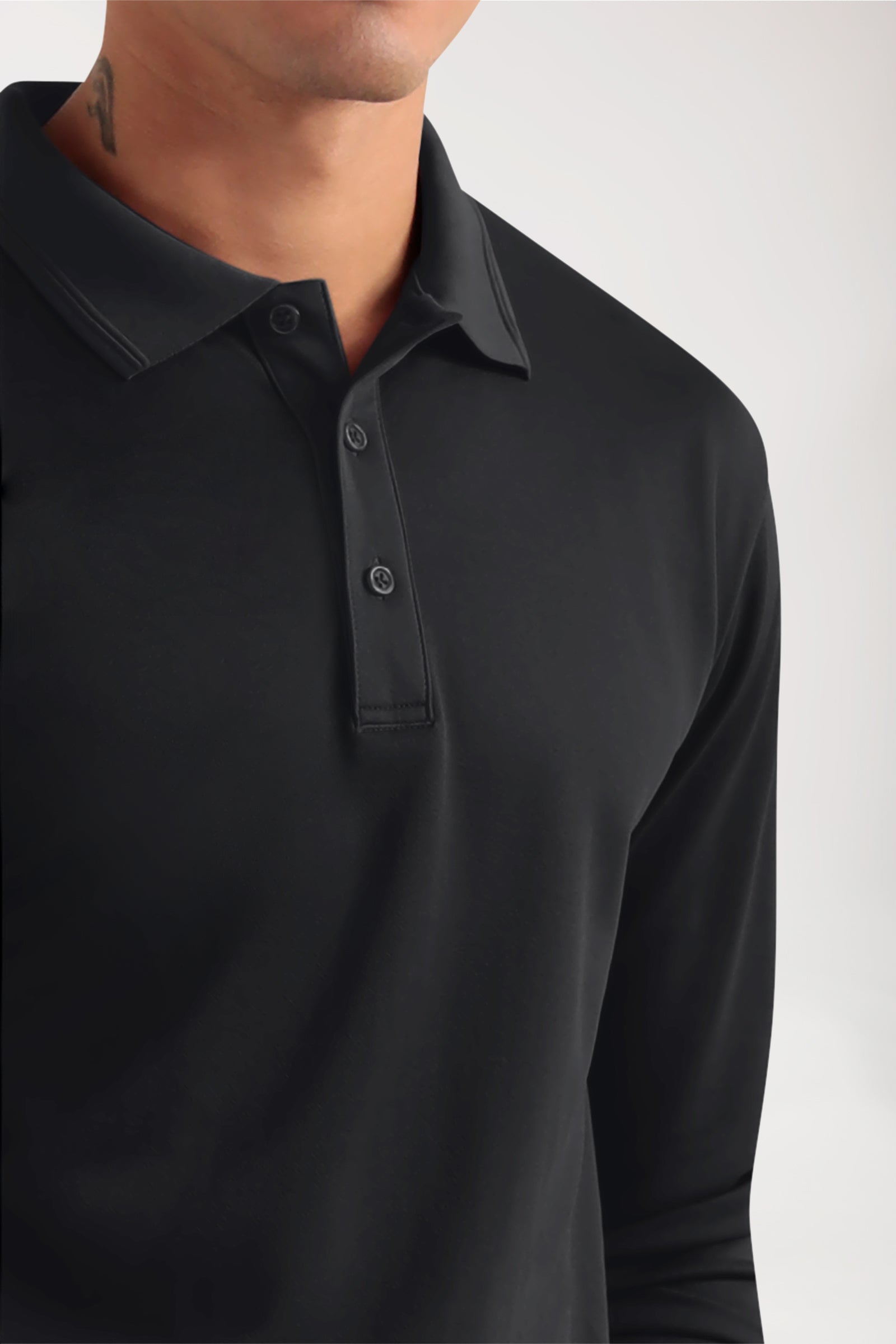 COMFY FLEX stretch longsleeve heren - polokraag zwart