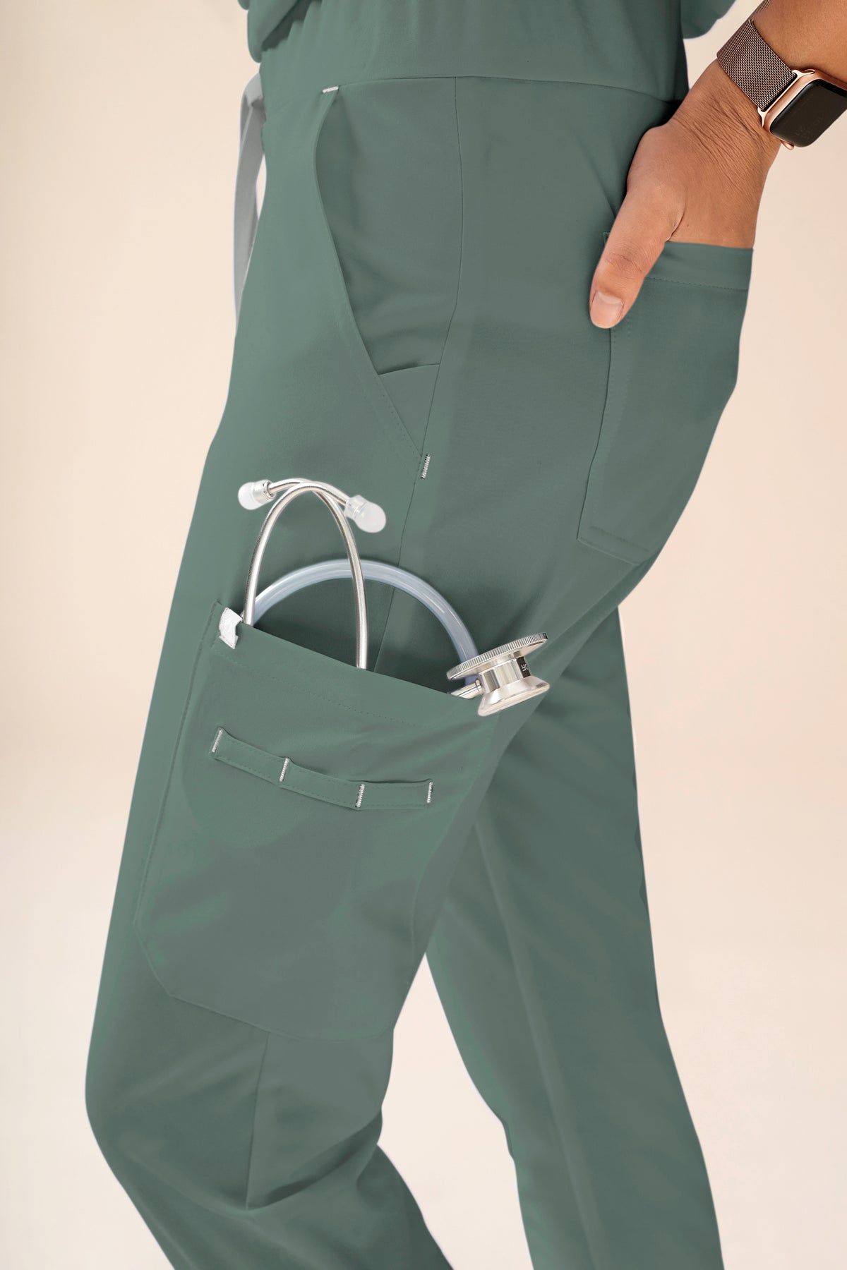 KAERE broek dames - zoom met elastische boord en beenzak donkergroen