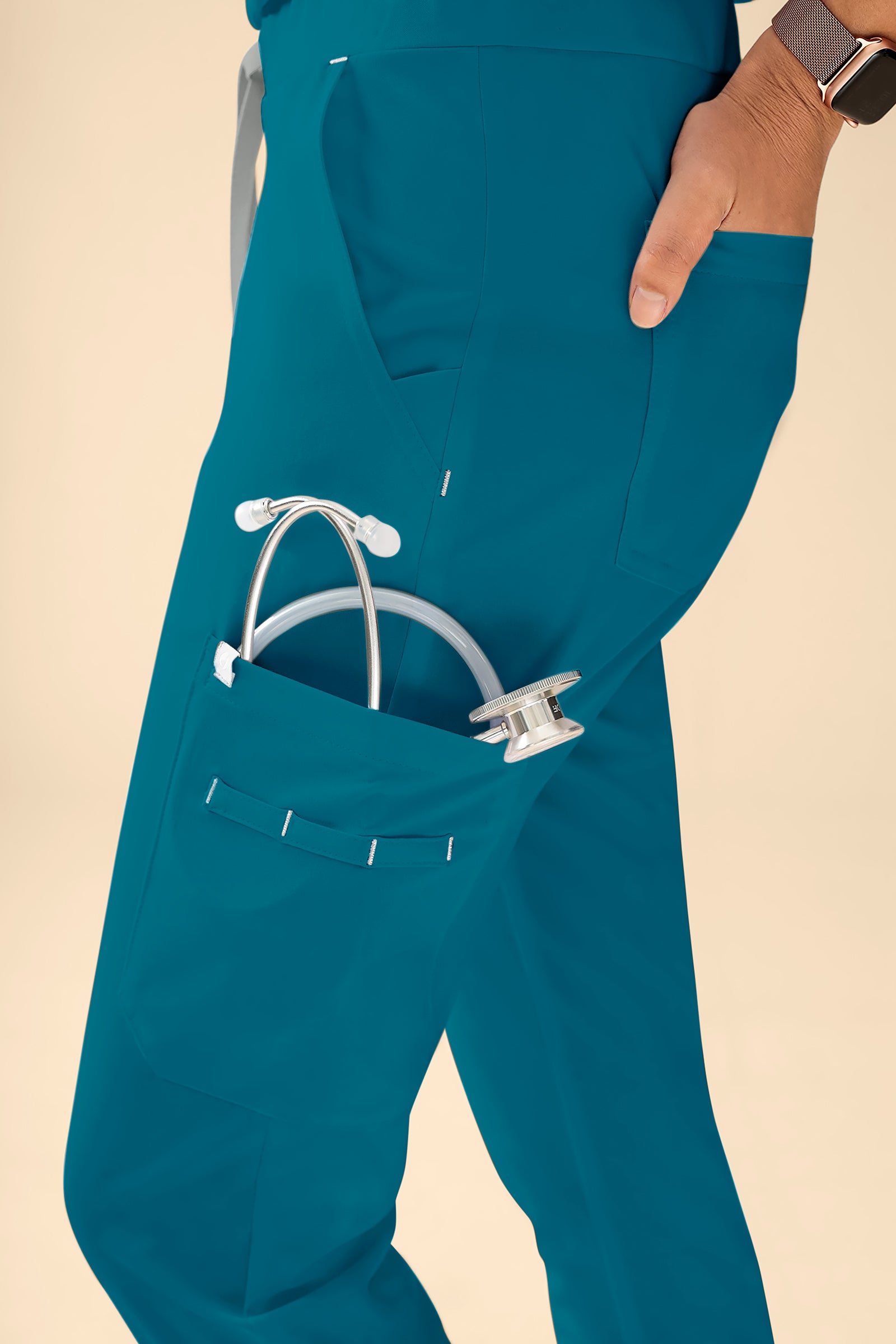 KAERE broek dames - zoom met elastische boord en beenzak petrol