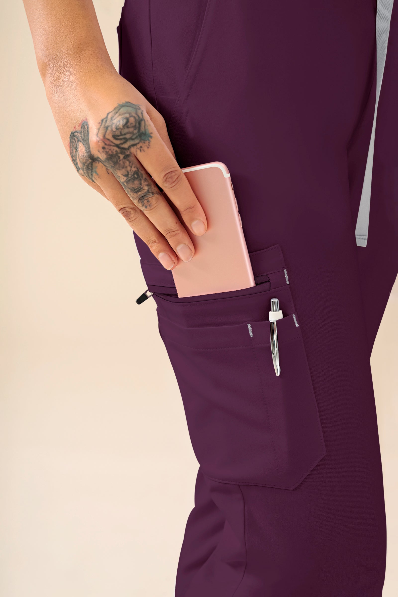 KAERE broek dames - zoom met elastische boord en beenzak pruimen