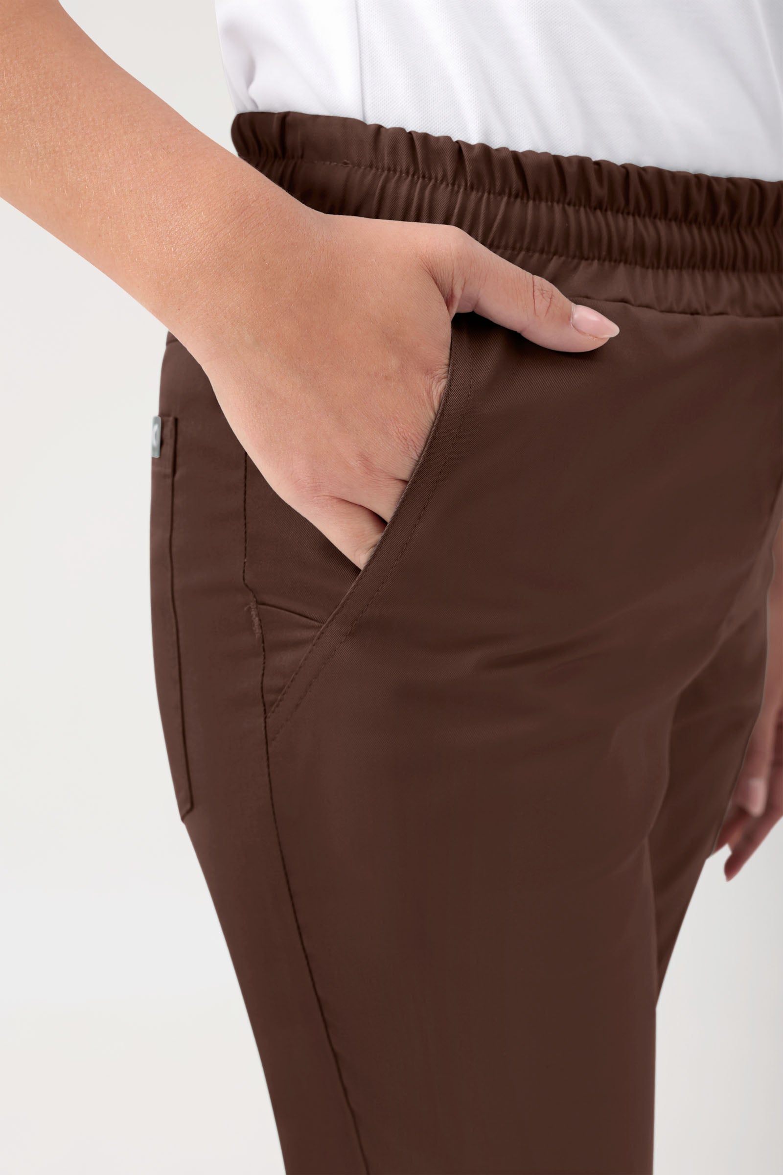 GREEN Stretch broek Unisex - elastische boord coffee