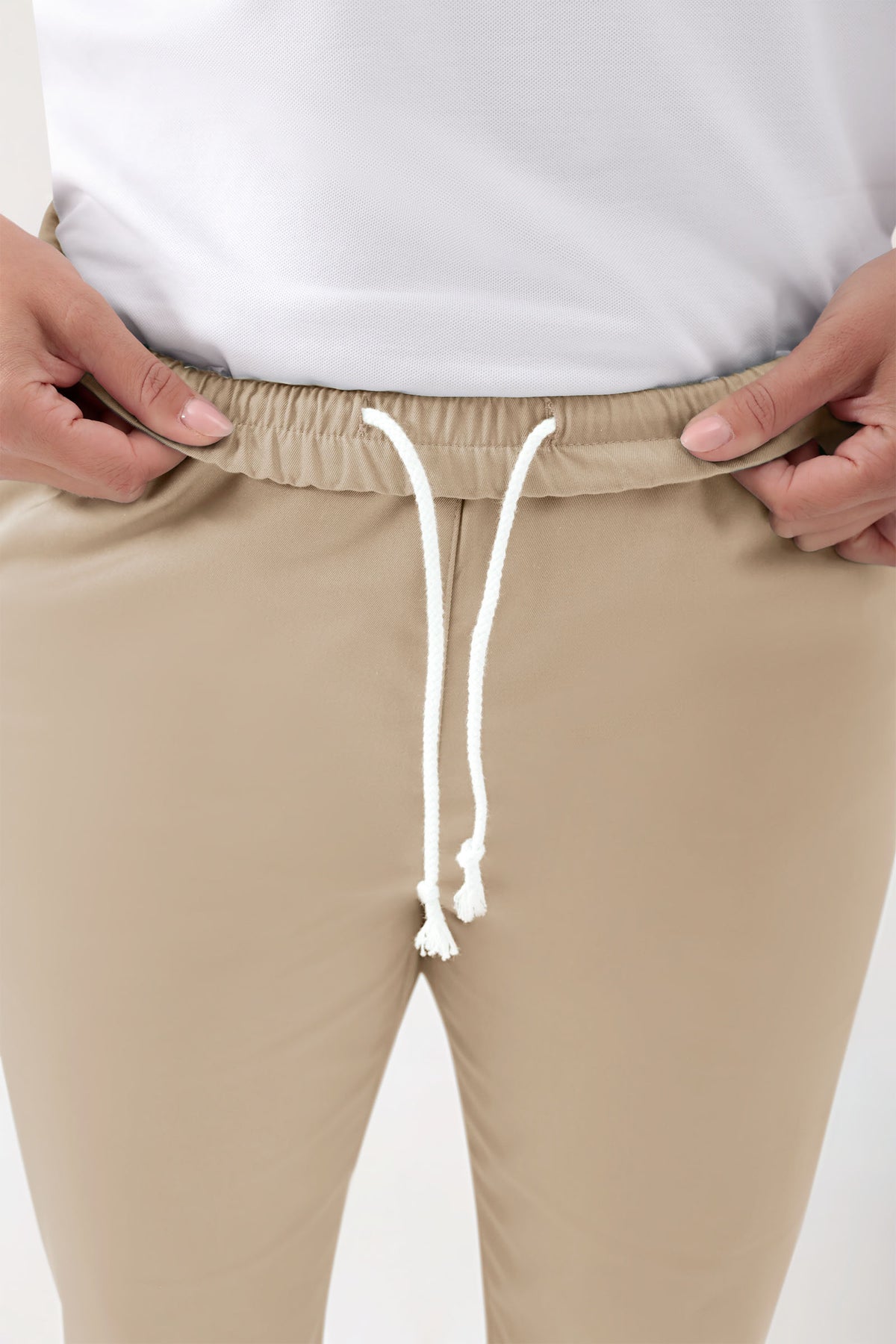 GREEN Stretch broek Unisex - elastische boord zand