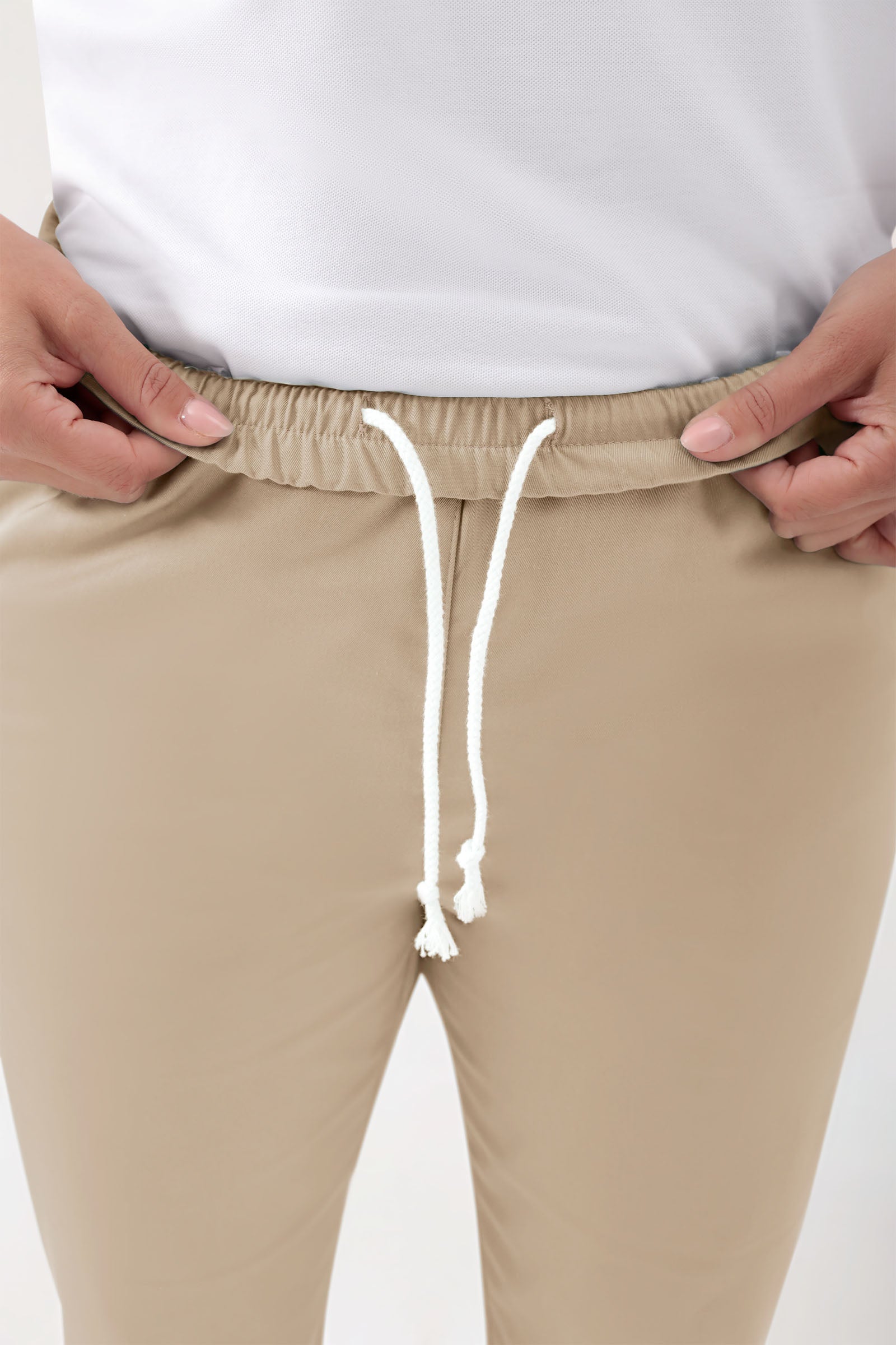 GREEN Stretch broek Unisex - elastische boord zand