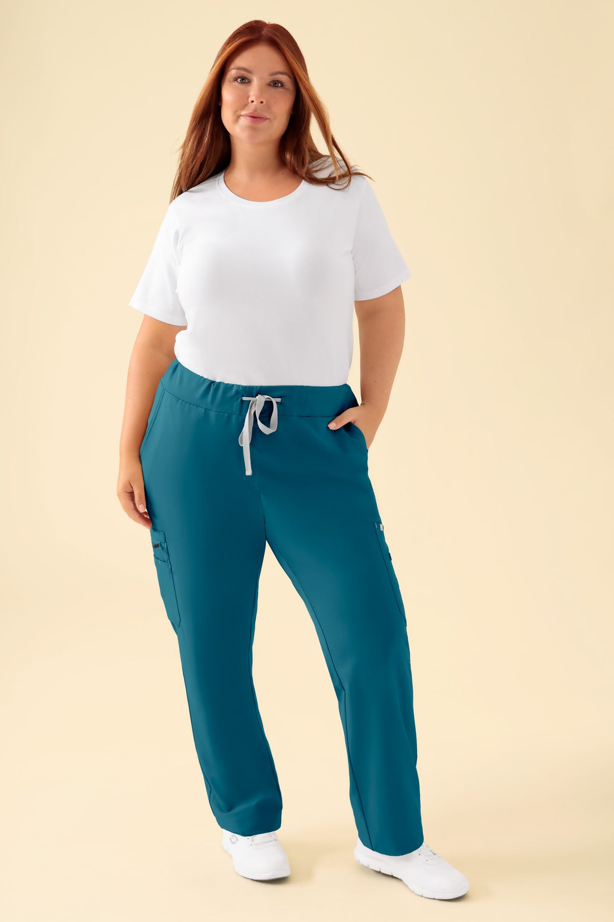 KAERE broek dames - met beenzak petrol, Voorzijde view Het model is 173 cm lang en draagt maat XL