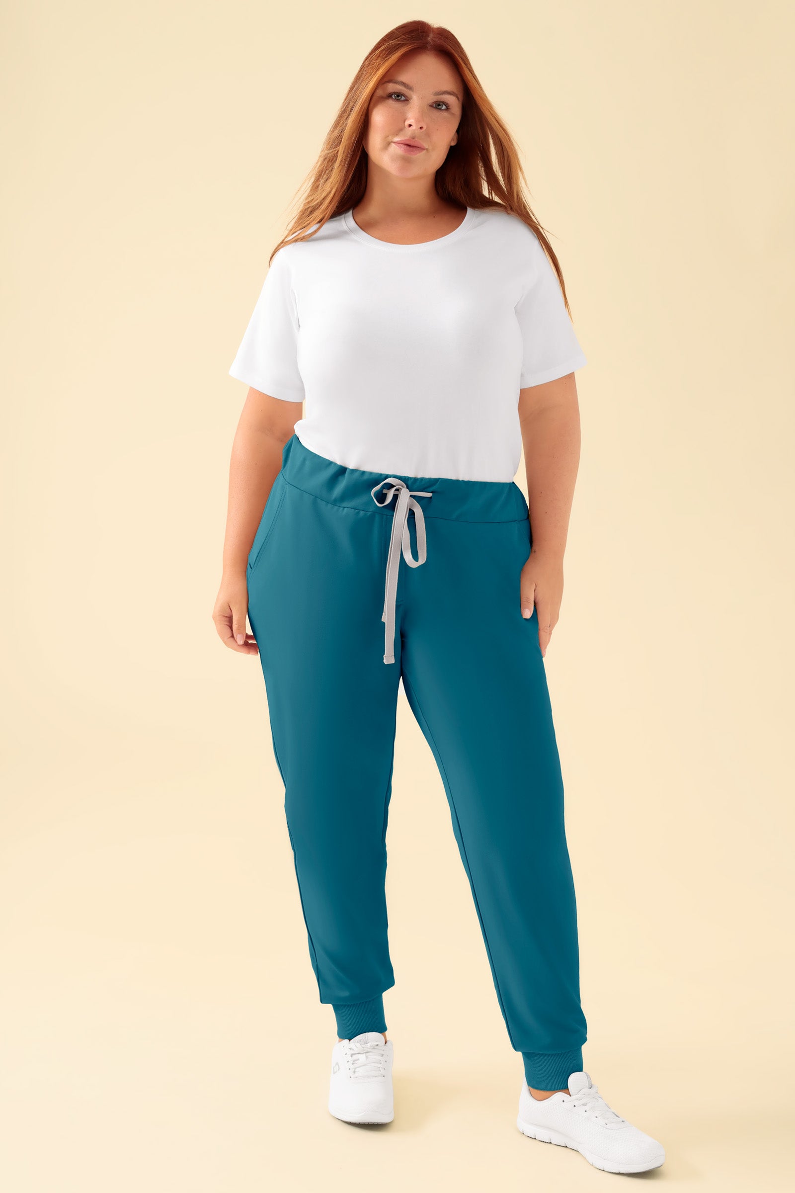 KAERE broek dames - zoom met elastische boord zonder beenzak petrol, Voorzijde view Het model is 173 cm lang en draagt maat XL
