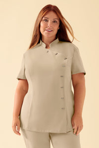 KAERE tuniek dames - asymetrische knoopsluiting zand