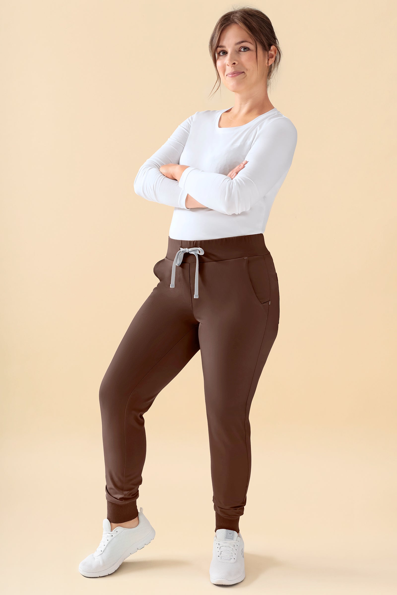KAERE broek dames - zoom met elastische boord korte maat zonder beenzak coffee