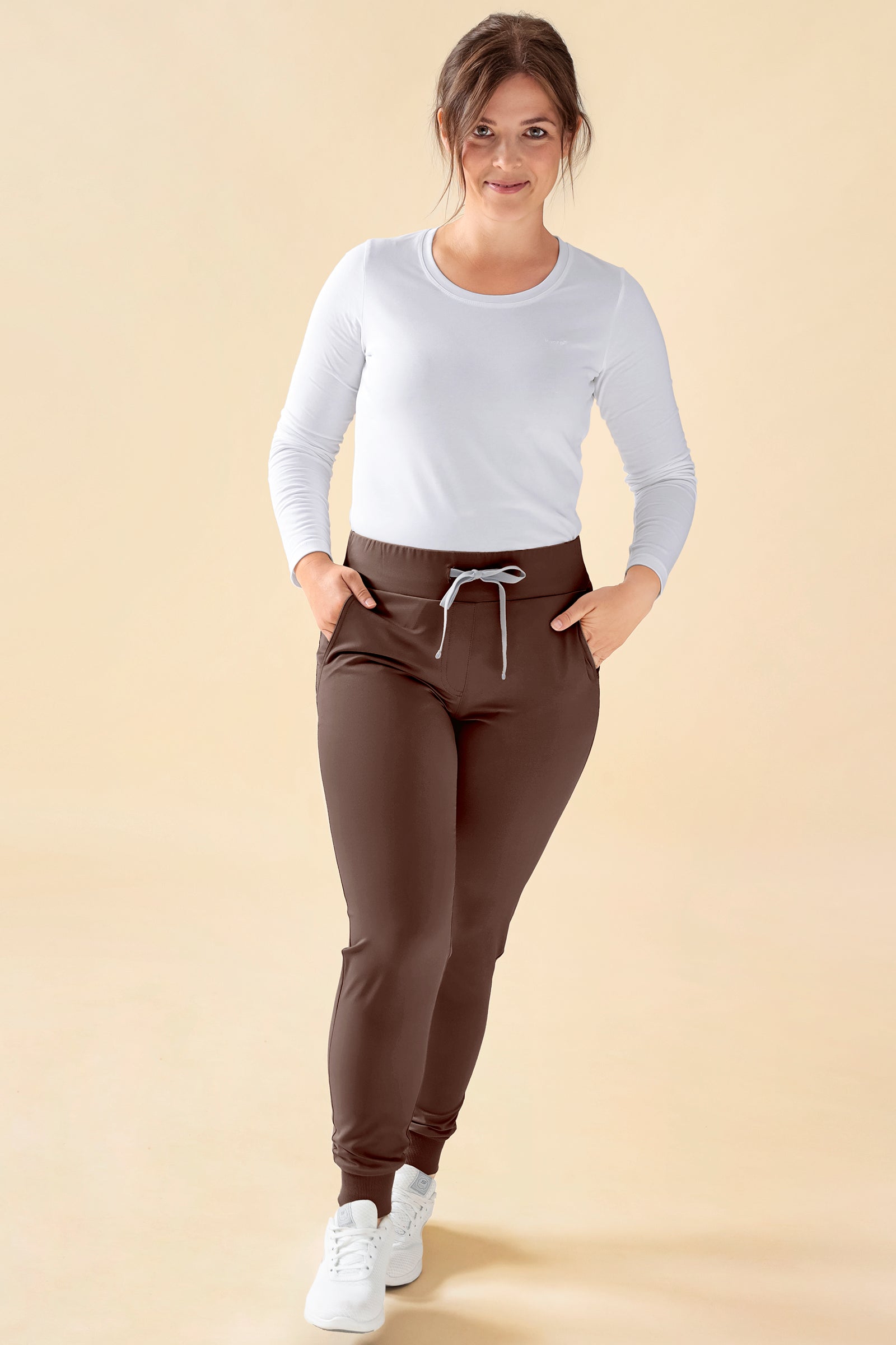 KAERE broek dames - zoom met elastische boord korte maat zonder beenzak coffee