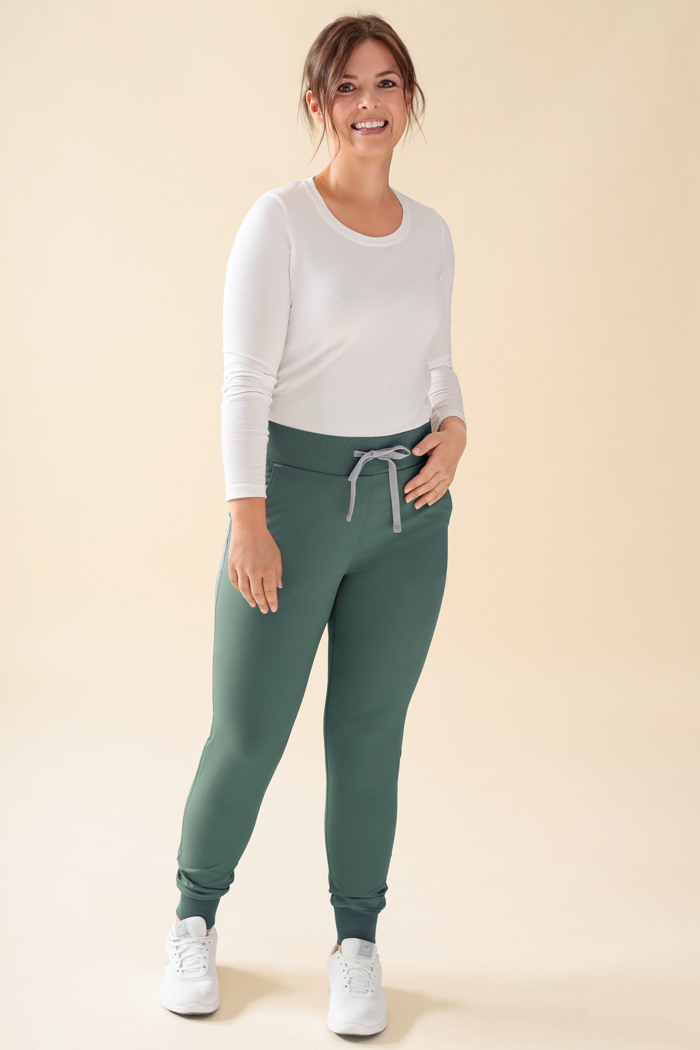 KAERE broek dames - zoom met elastische boord korte maat zonder beenzak donkergroen