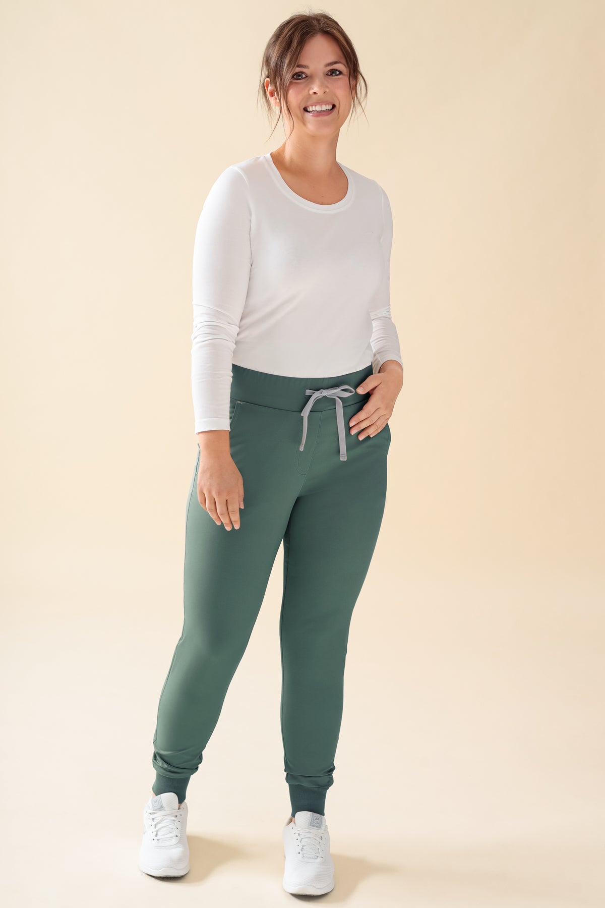 KAERE broek dames - zoom met elastische boord korte maat zonder beenzak donkergroen, Voorzijde view